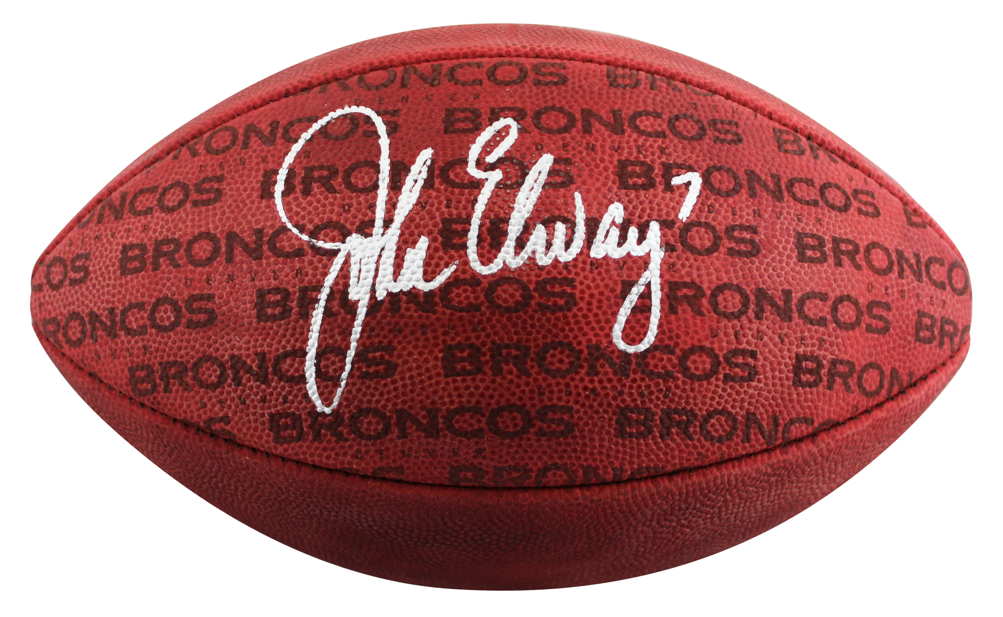 Broncos John Elway Signed Wilson "The Duke" Team Showcase Football BAS Witnessed - Image 3
