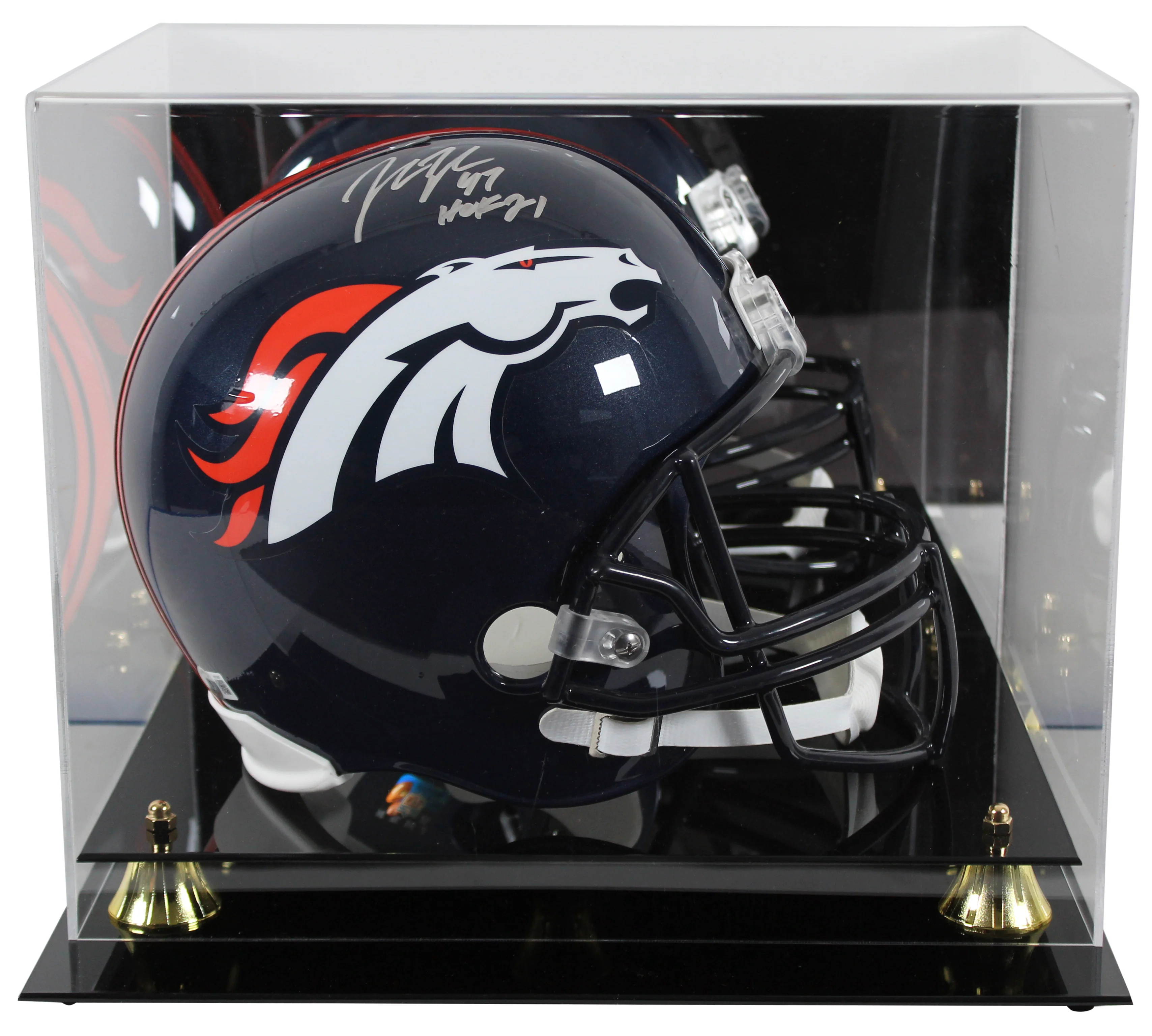Broncos John Lynch "HOF 21" Signed Full Size Rep Helmet W/ Case BAS Witnessed - Image 2