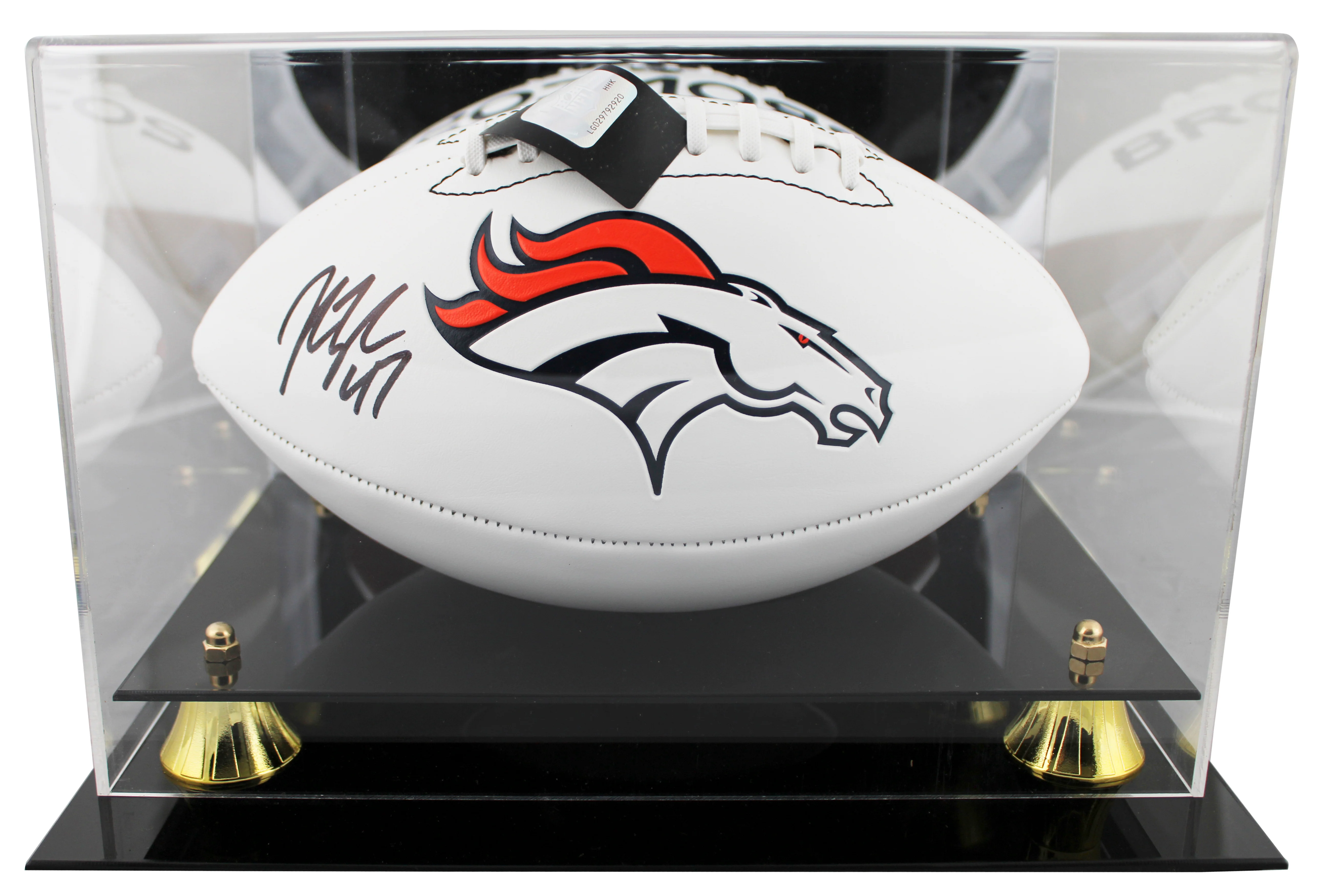Broncos John Lynch Signed Rawlings White Panel Football W/ Case BAS Witnessed - Image 2