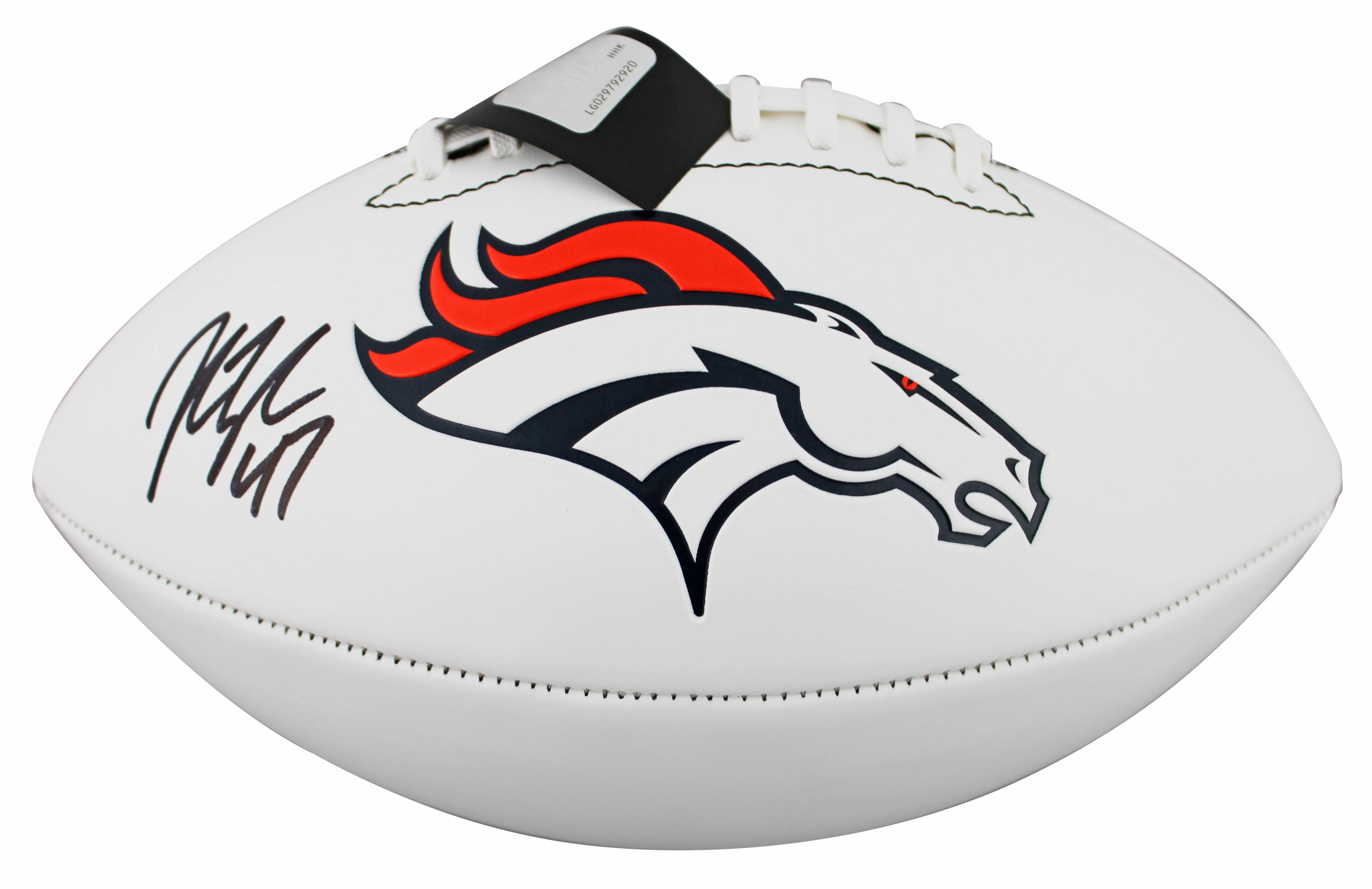 Broncos John Lynch Signed Rawlings White Panel Logo Football BAS Witnessed - Image 2