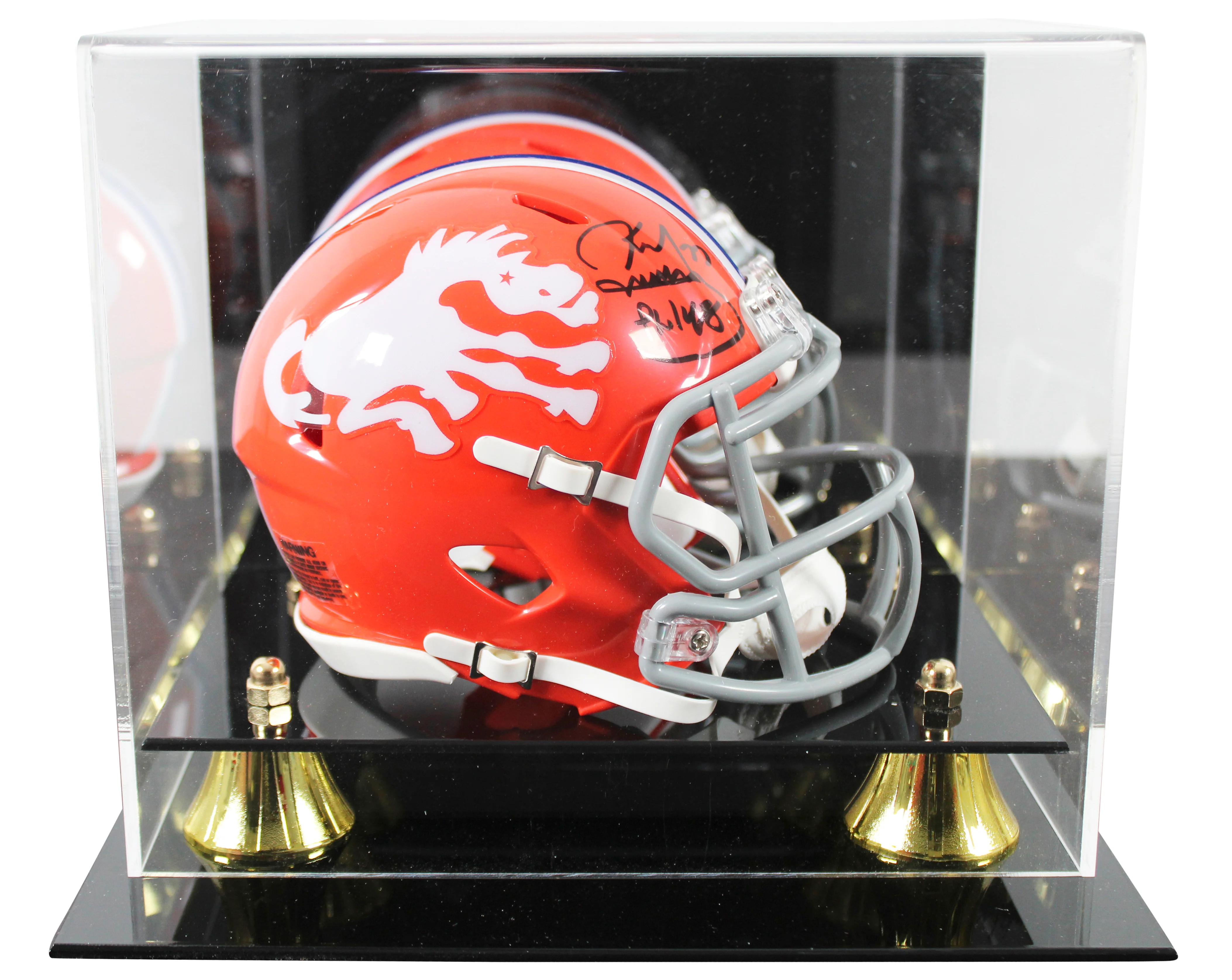 Broncos Karl Mecklenburg Signed 1966 TB Speed Mini Helmet W/ Case BAS Witnessed - Image 2
