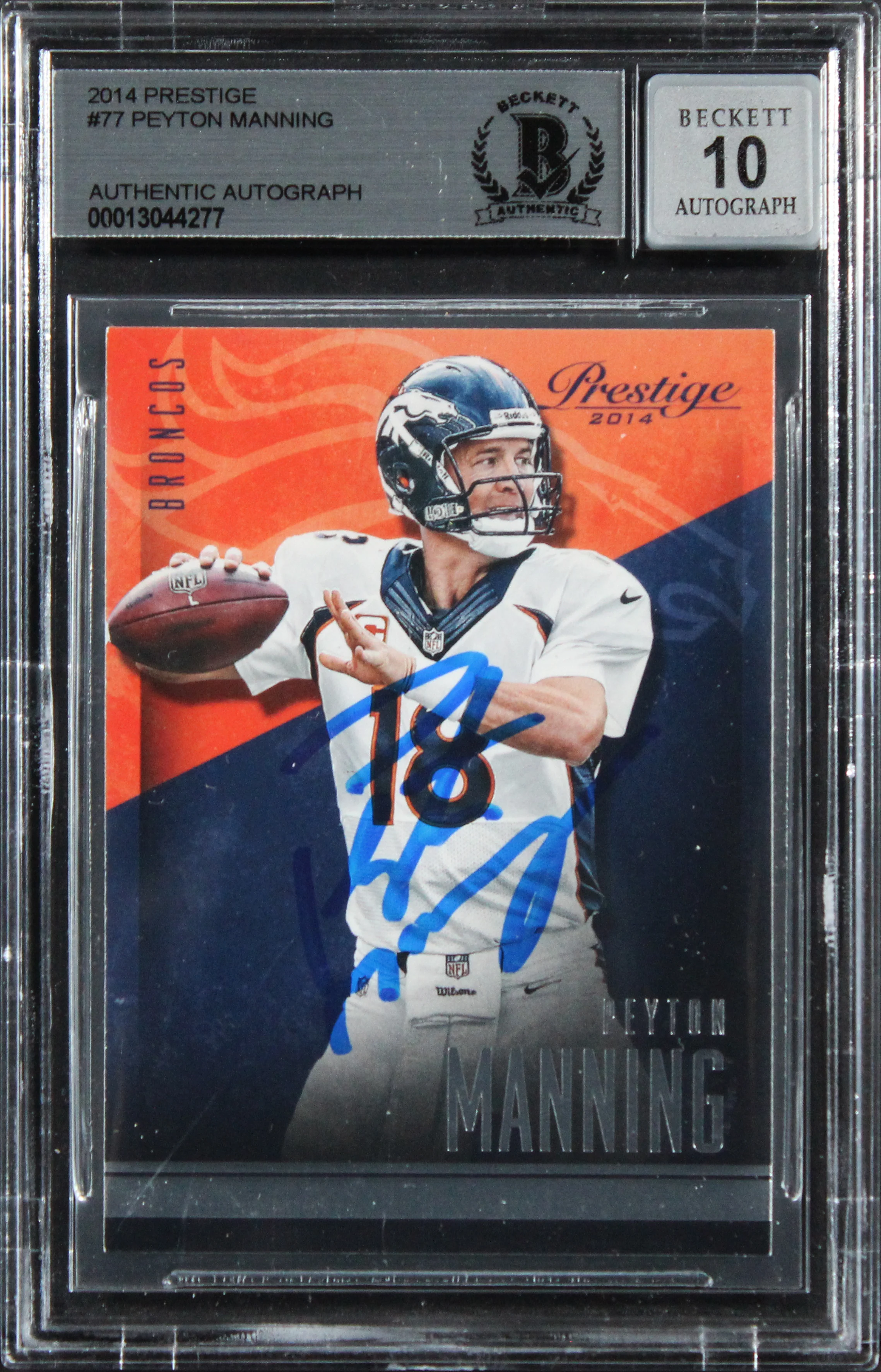 Broncos Peyton Manning Signed 2014 Prestige #77 Card Auto Grade 10! BAS Slabbed - Image 2