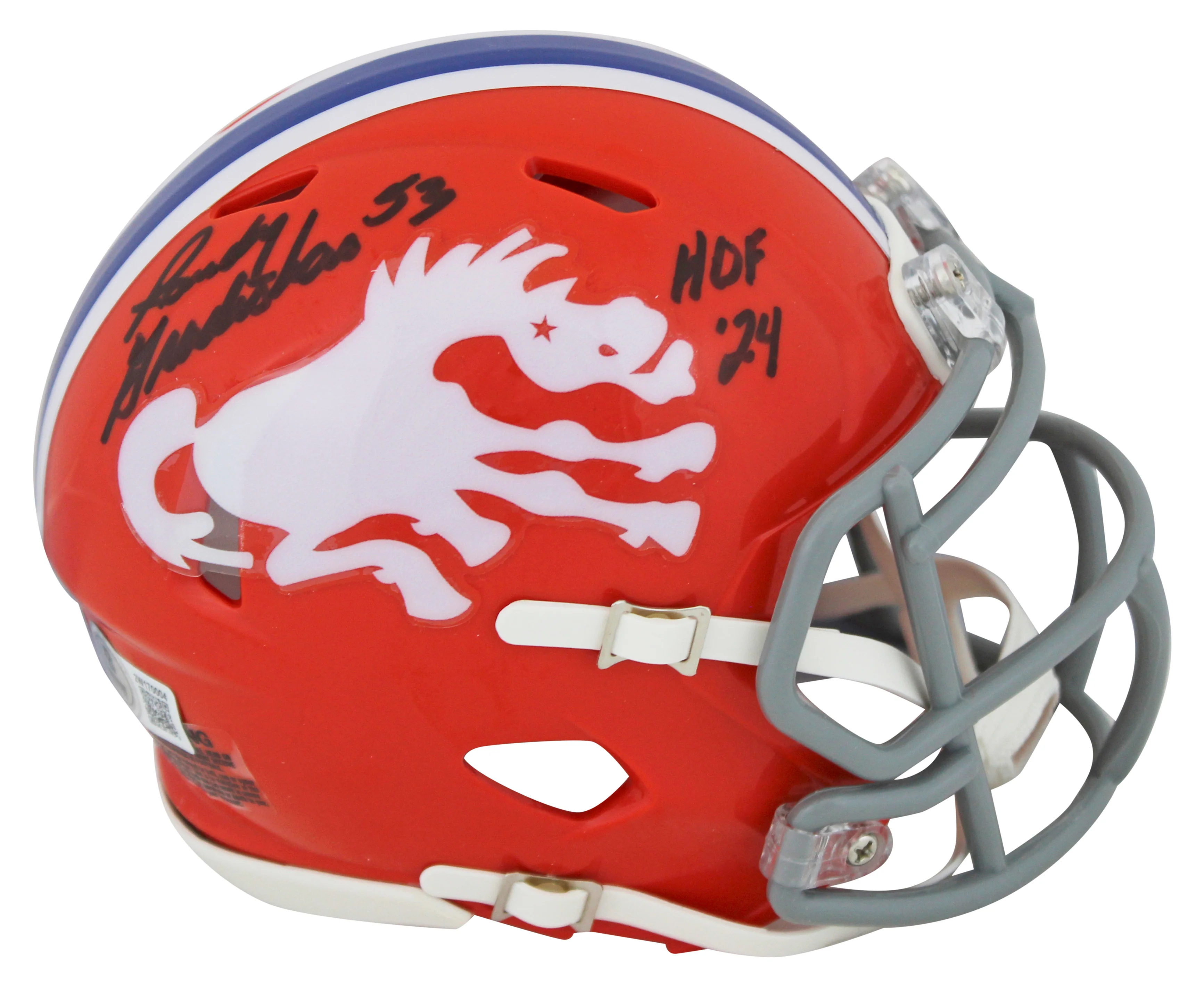 Broncos Randy Gradishar "HOF 24" Signed 1966 TB Speed Mini Helmet BAS Witnessed