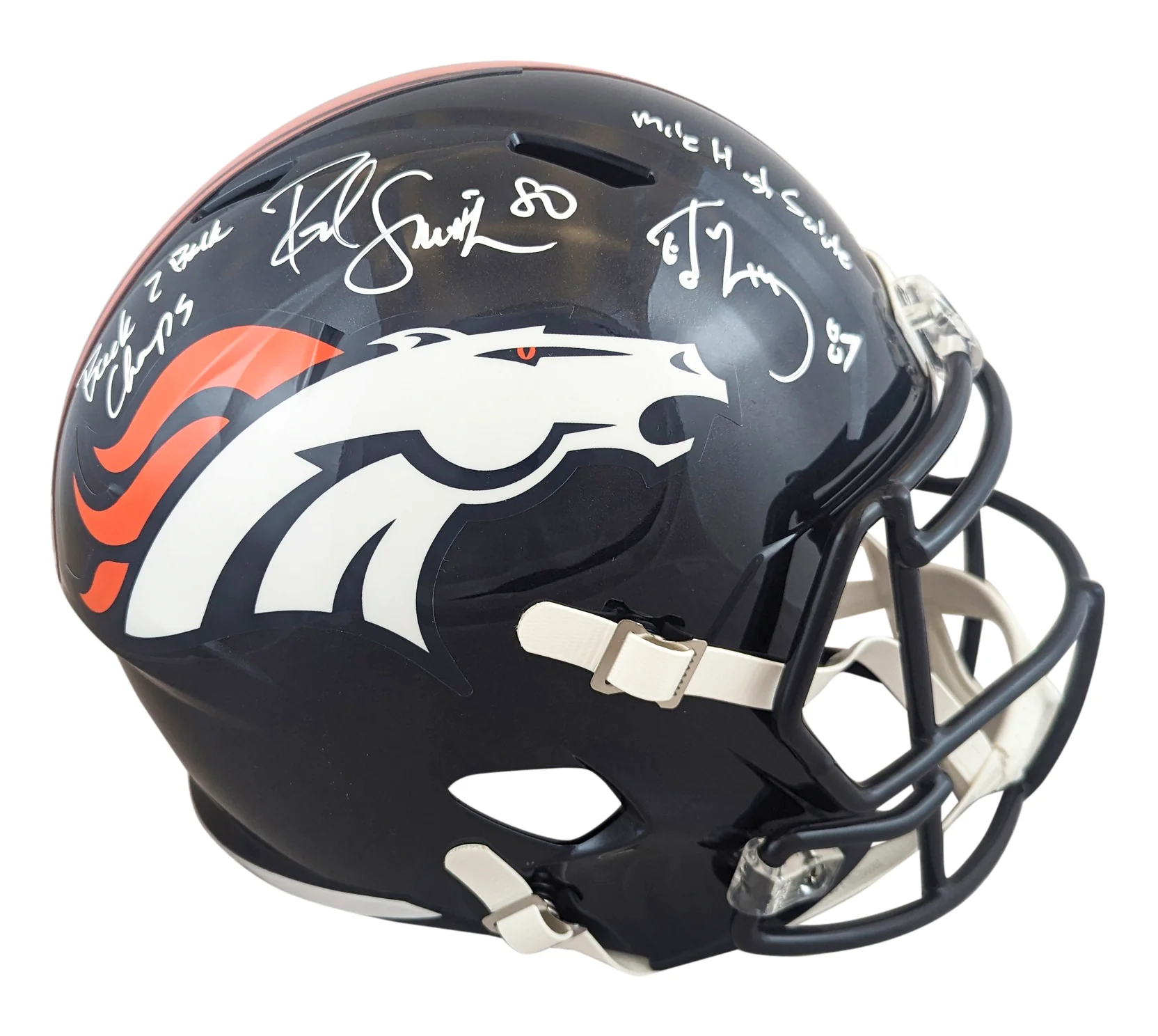 Broncos Rod Smith & Ed McCaffrey Signed Full Size Speed Rep Helmet BAS Witnessed - Image 2