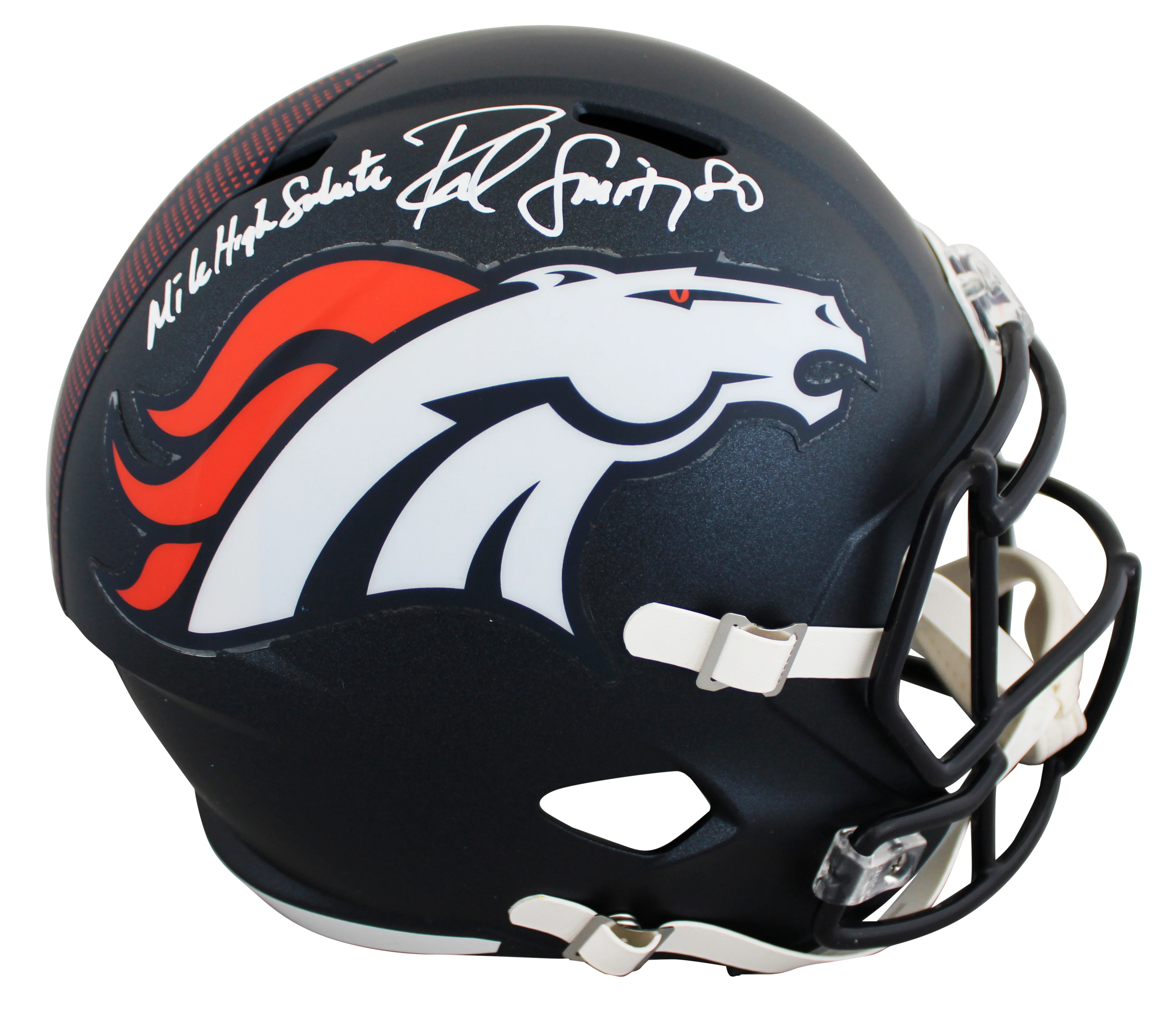 Broncos Rod Smith "MHS" Signed Full Size Speed Rep Helmet W/ Case BAS Witnessed - Image 3