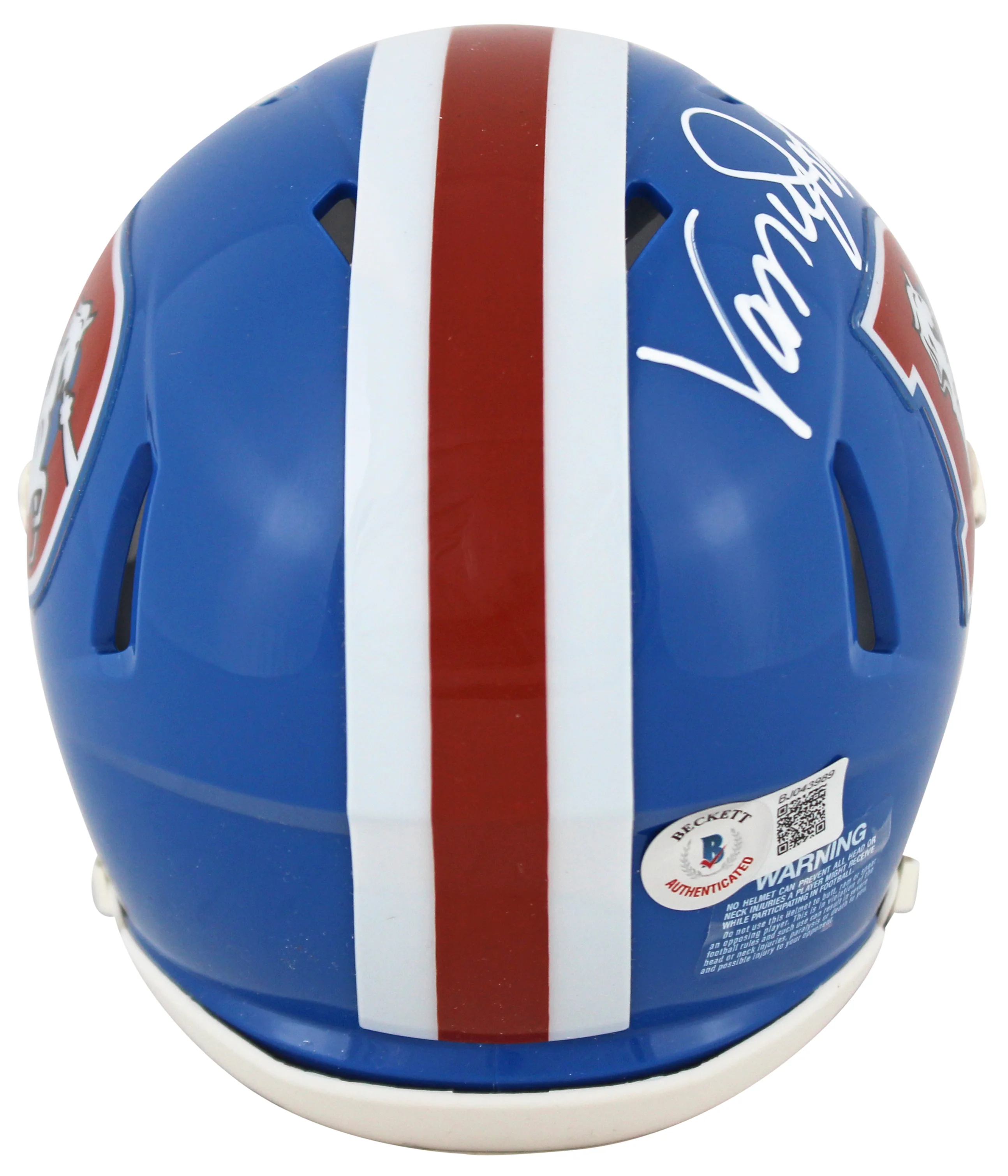 Broncos Vance Johnson Authentic Signed 1975-96 Blue TB Speed Mini Helmet BAS - Image 3
