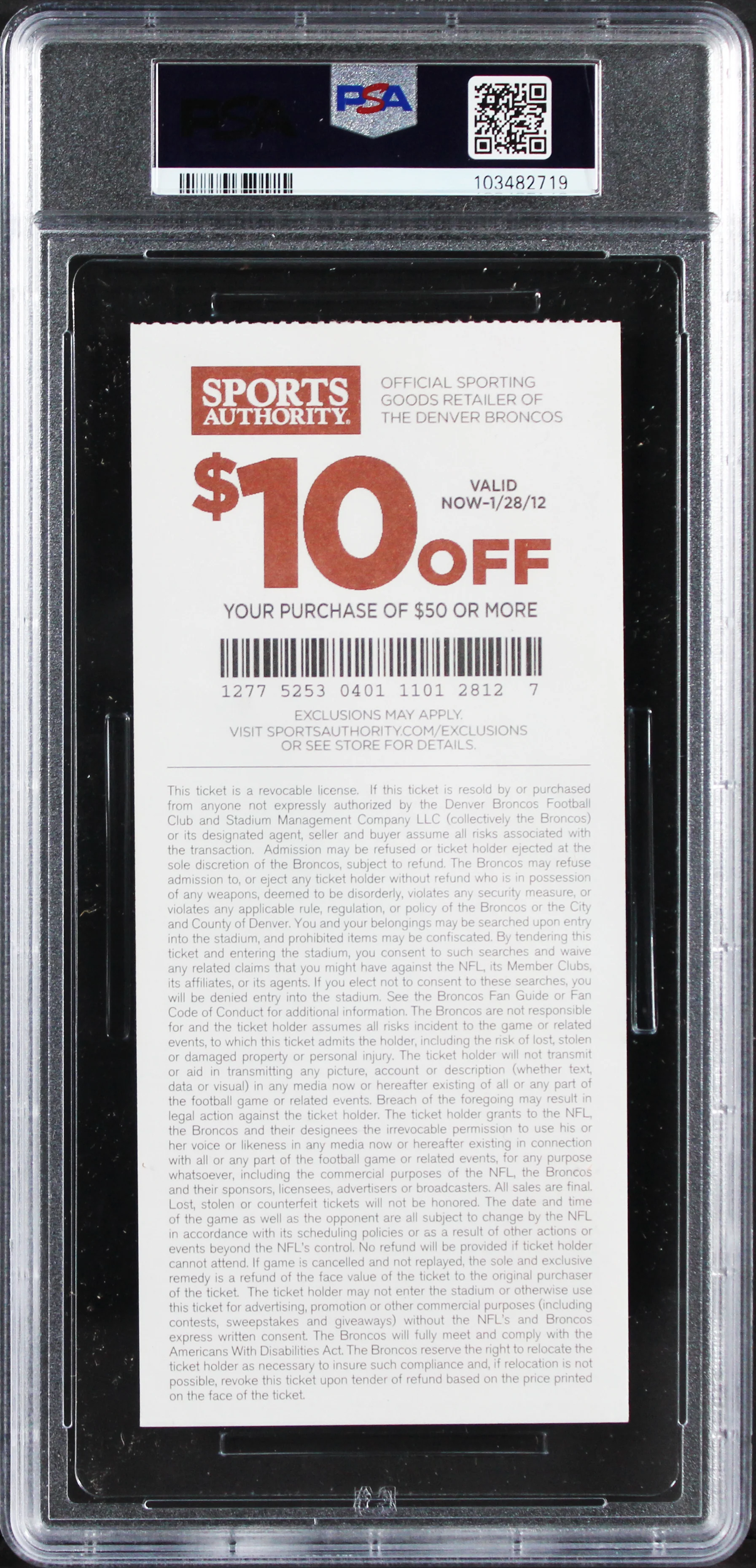 Broncos Von Miller Signed 2011 Full Ticket Stub Graded EX 5 Auto 10 PSA/DNA Slab - Image 3