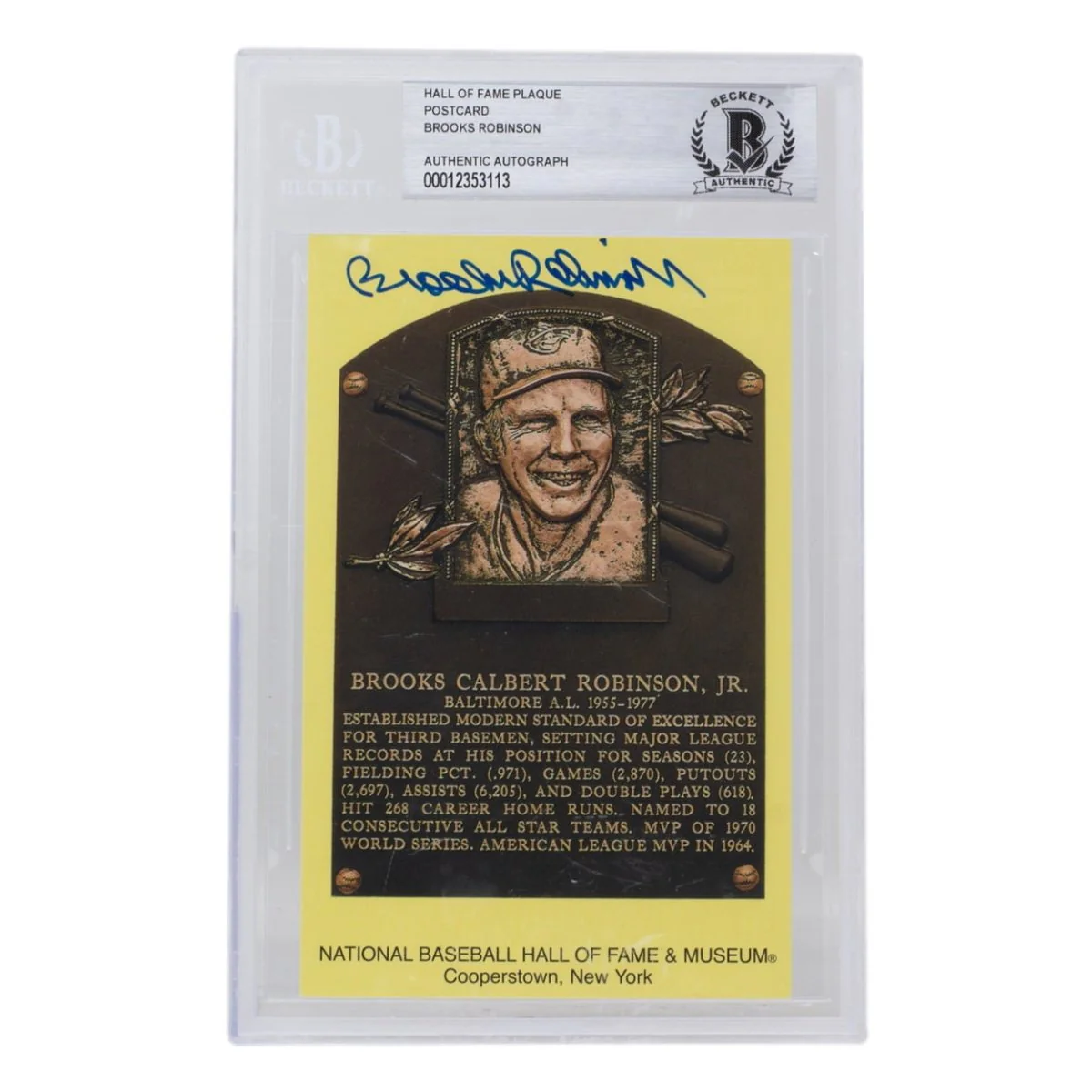 Brooks Robinson Signed Slabbed Orioles Hall of Fame Plaque Postcard BAS 113 - Image 4
