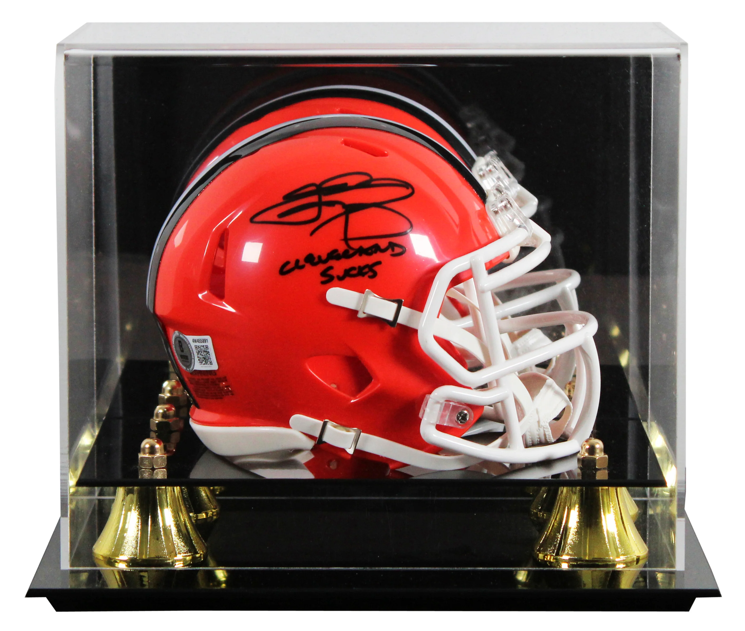 Browns Johnny Manziel "Cleveland Sucks" Signed Speed Mini Helmet W/ Case BAS Wit - Image 2