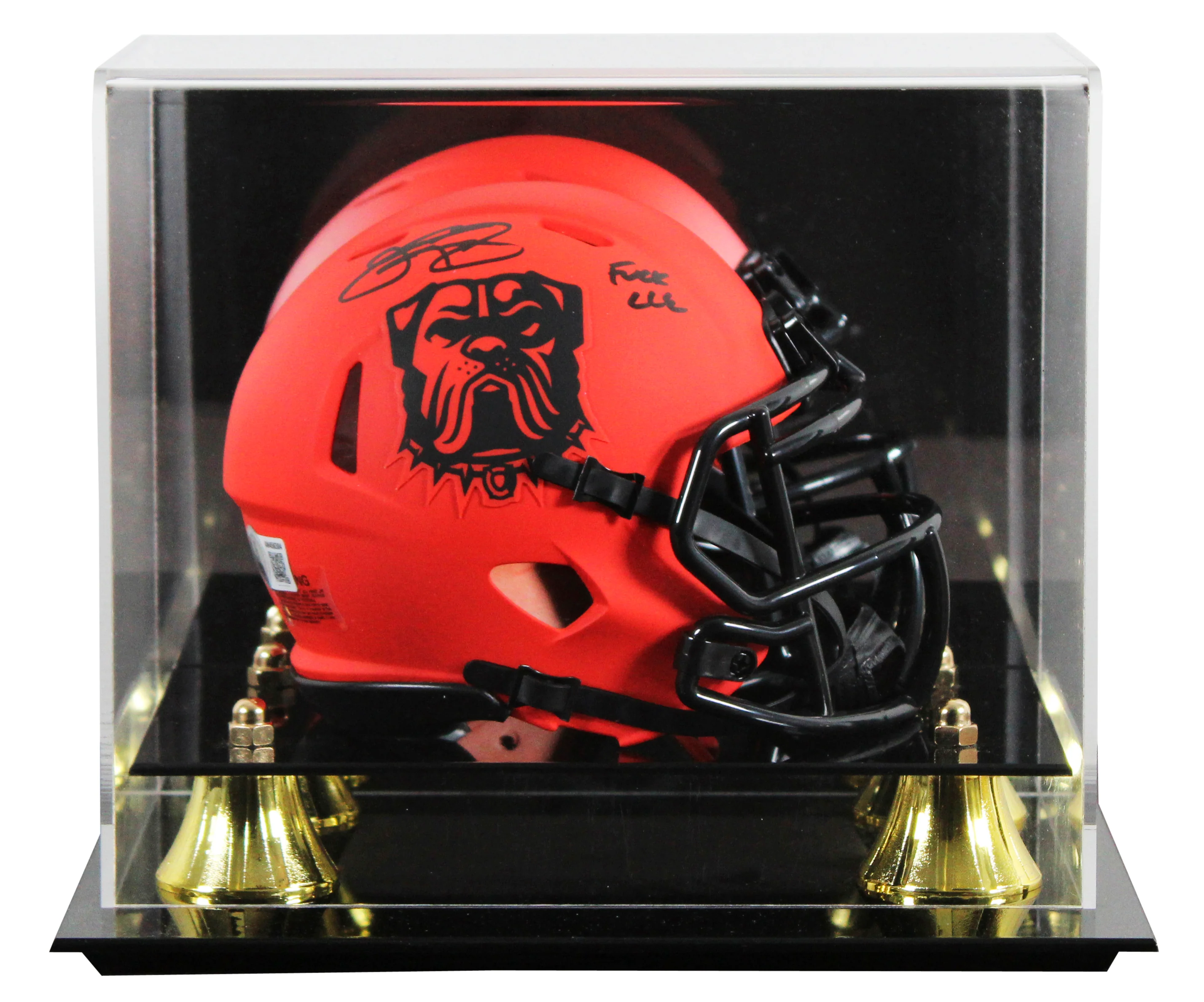 Browns Johnny Manziel "F*** CLE" Signed Rave Speed Mini Helmet W/ Case BAS Wit - Image 2