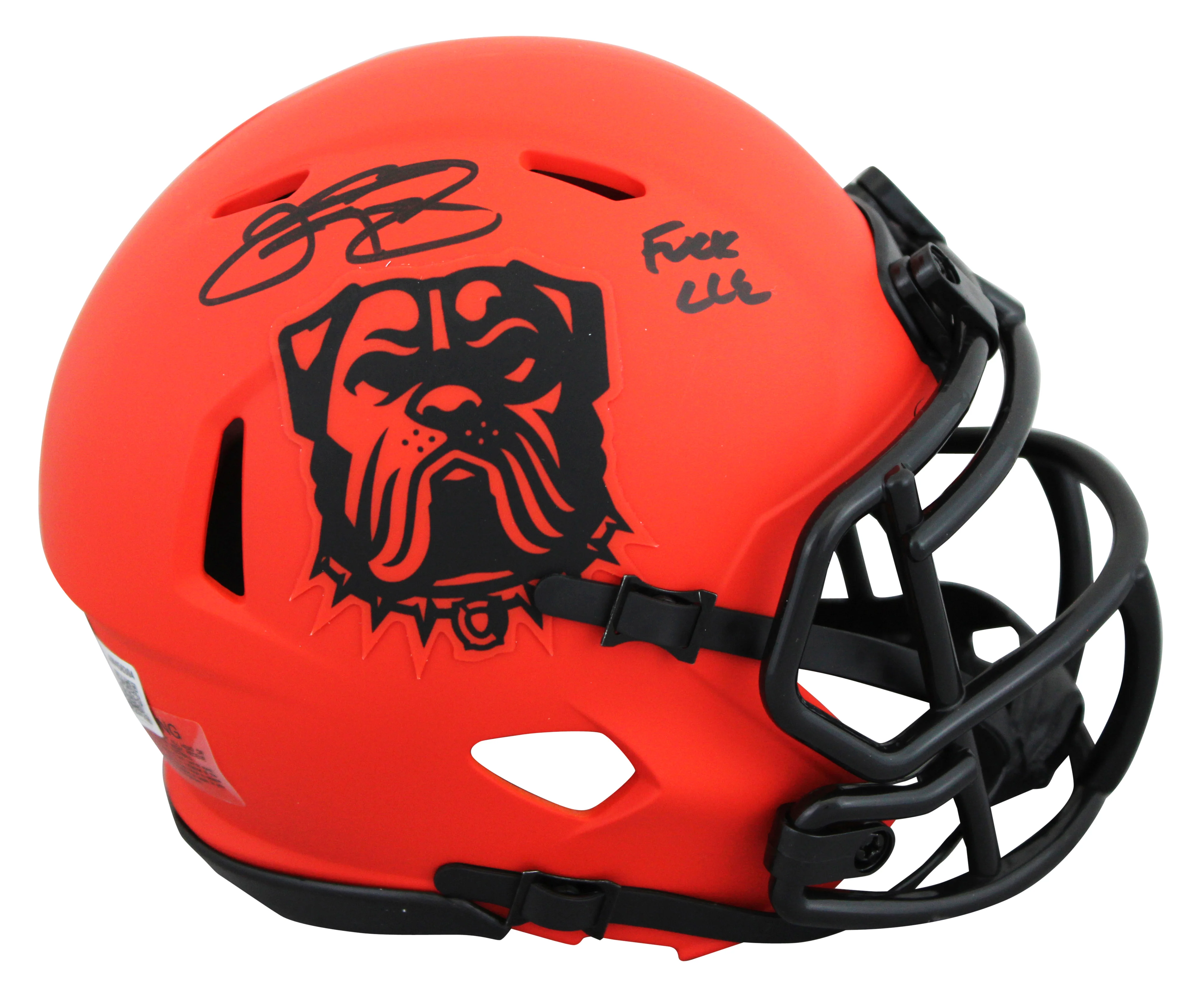 Browns Johnny Manziel "F*** CLE" Signed Rave Speed Mini Helmet W/ Case BAS Wit - Image 3