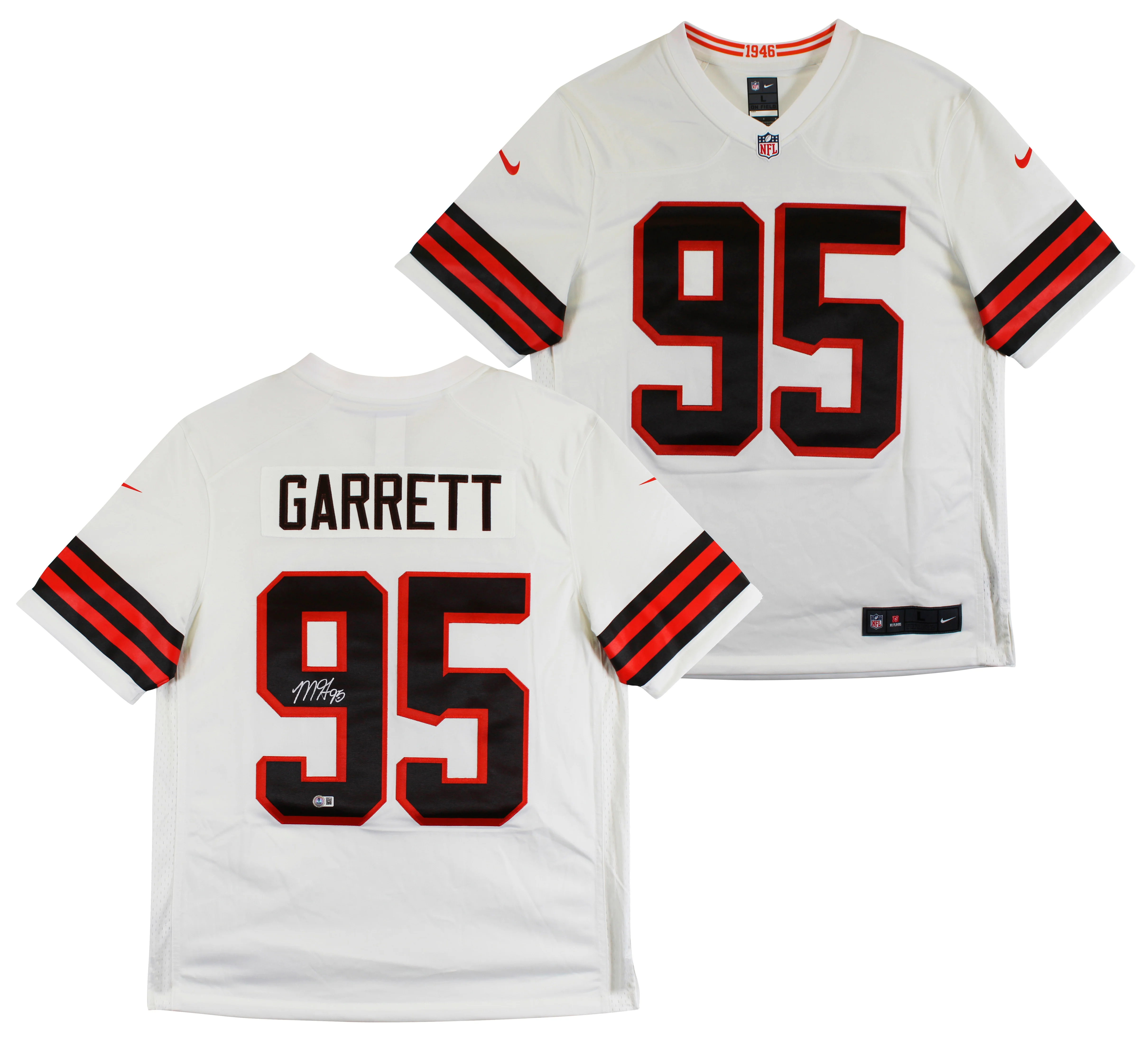 Browns Myles Garrett Authentic Signed White Nike Limited Jersey BAS Witnessed - Image 2