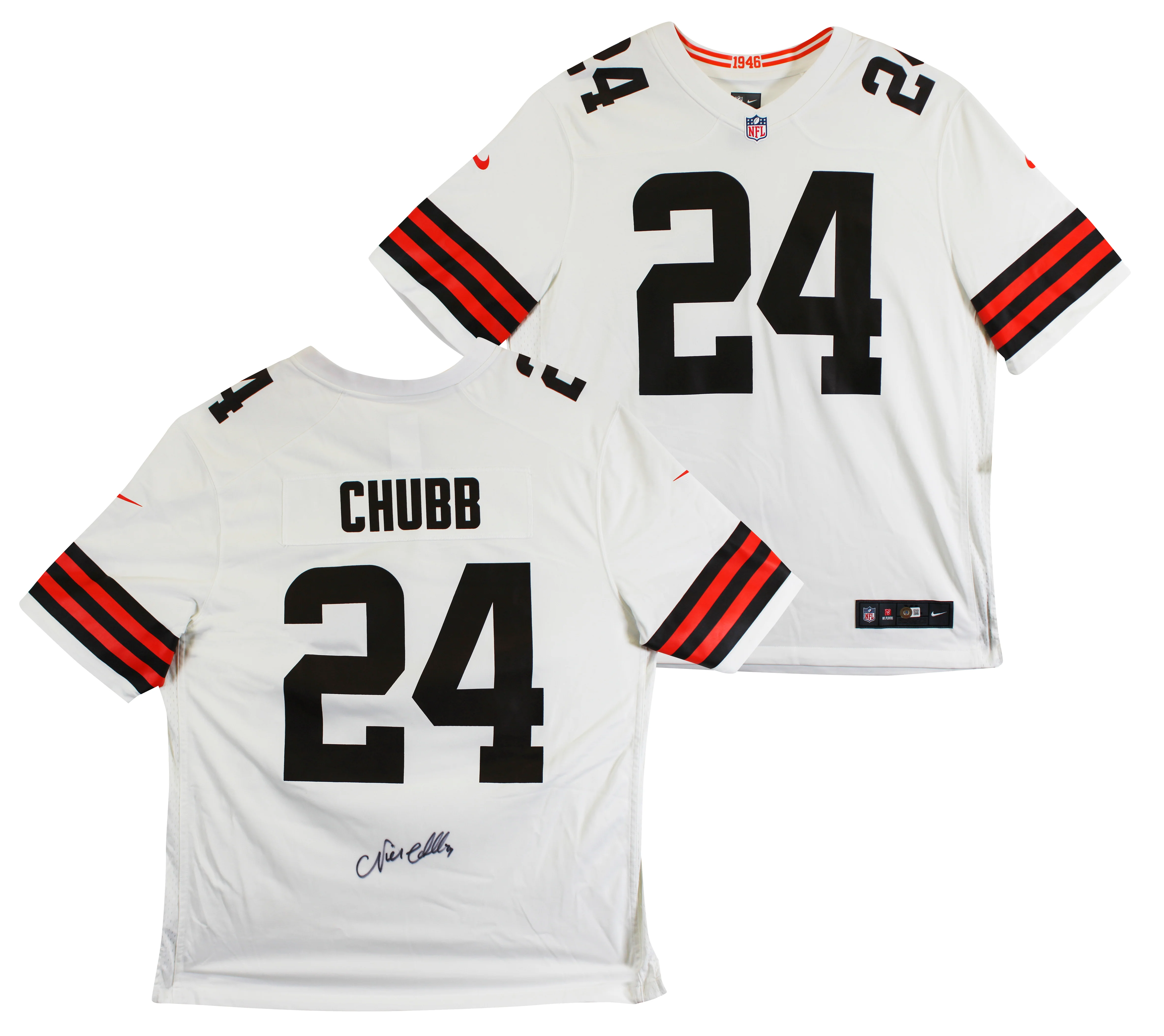 Browns Nick Chubb Authentic Signed White Nike Game Jersey BAS Witness #1W042195 - Image 2