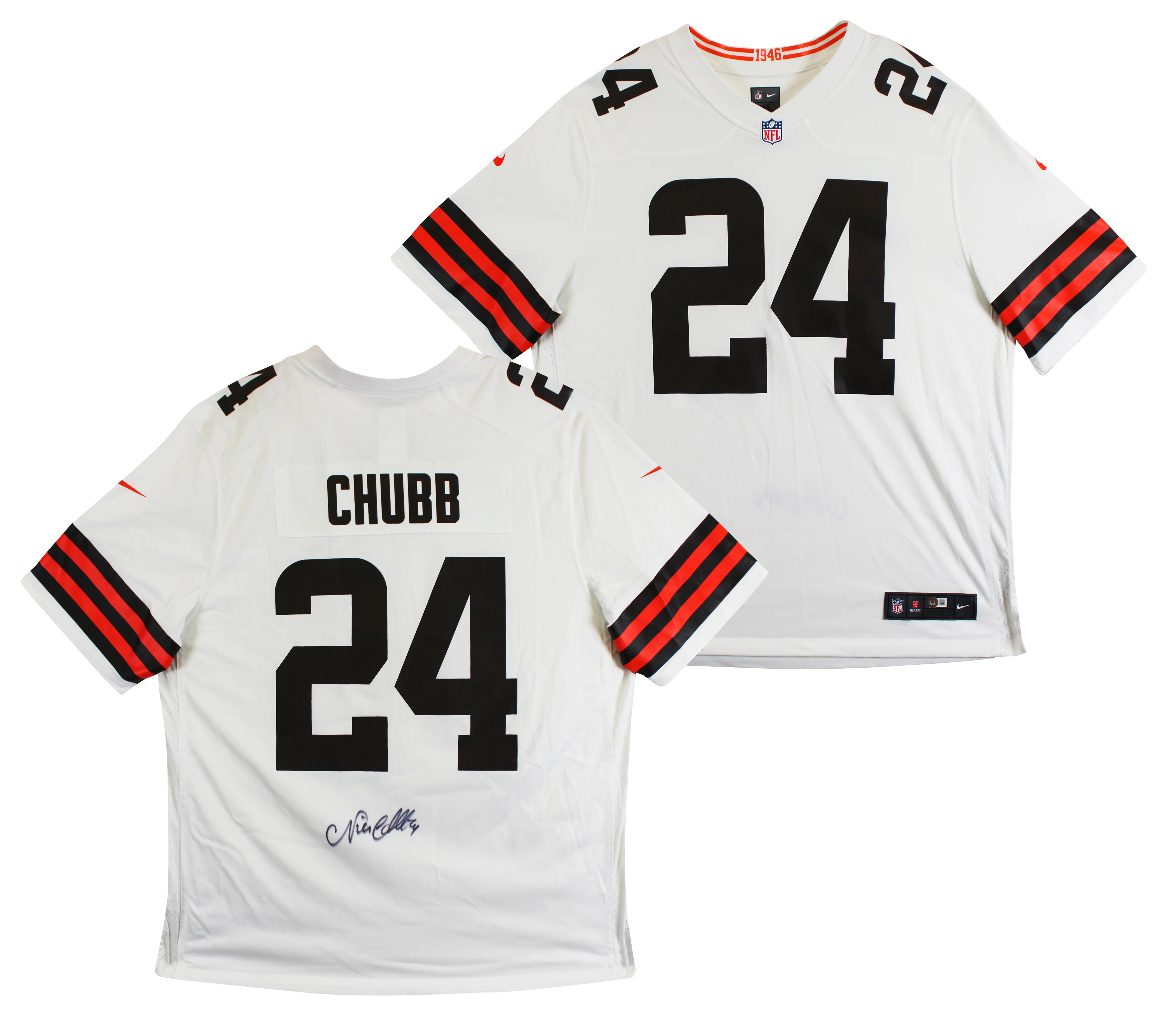 Browns Nick Chubb Authentic Signed White Nike Game Jersey BAS Witness #1W042201 - Image 2