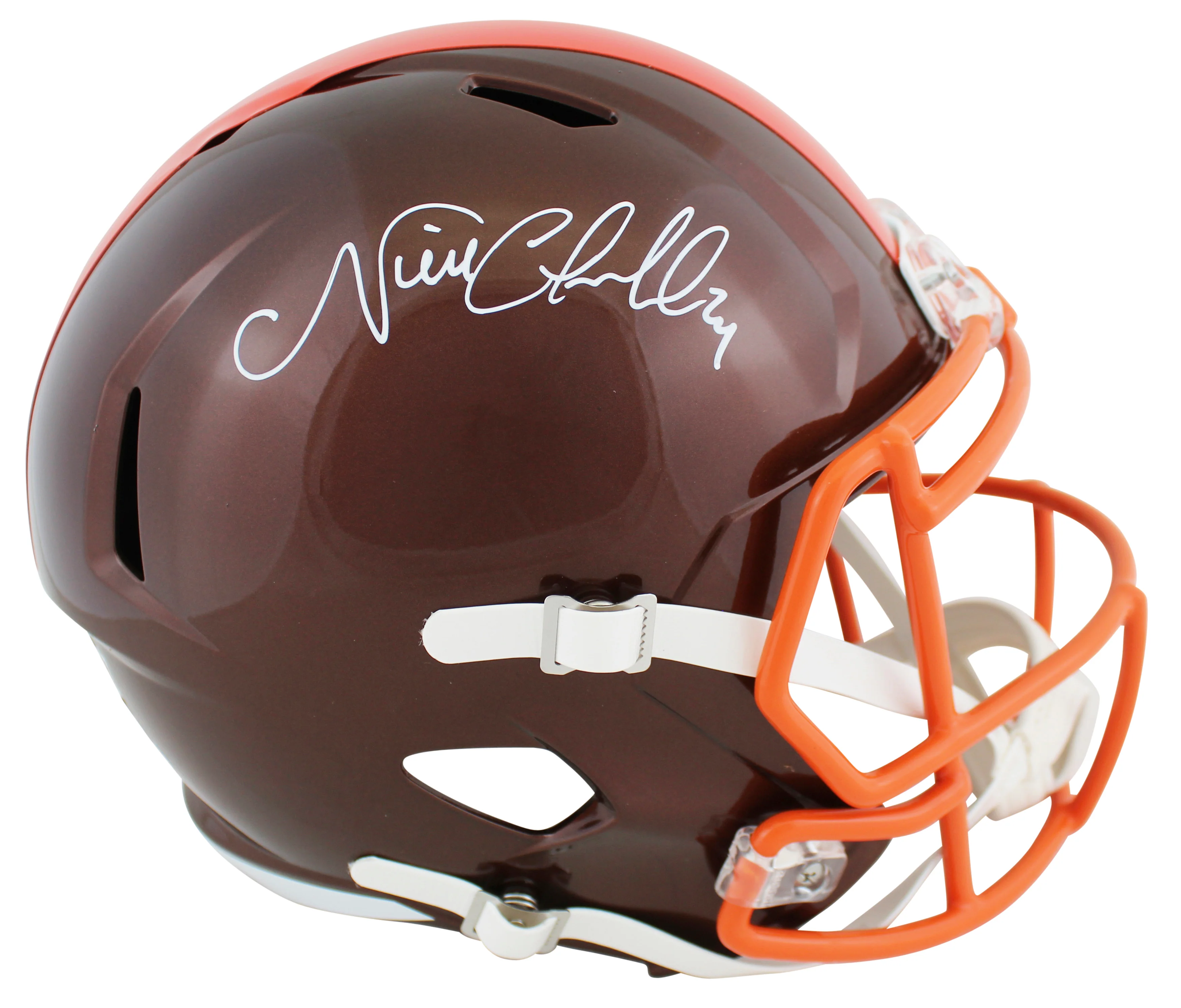Browns Nick Chubb Signed Flash Full Size Speed Rep Helmet W/ Case BAS Witnessed - Image 3