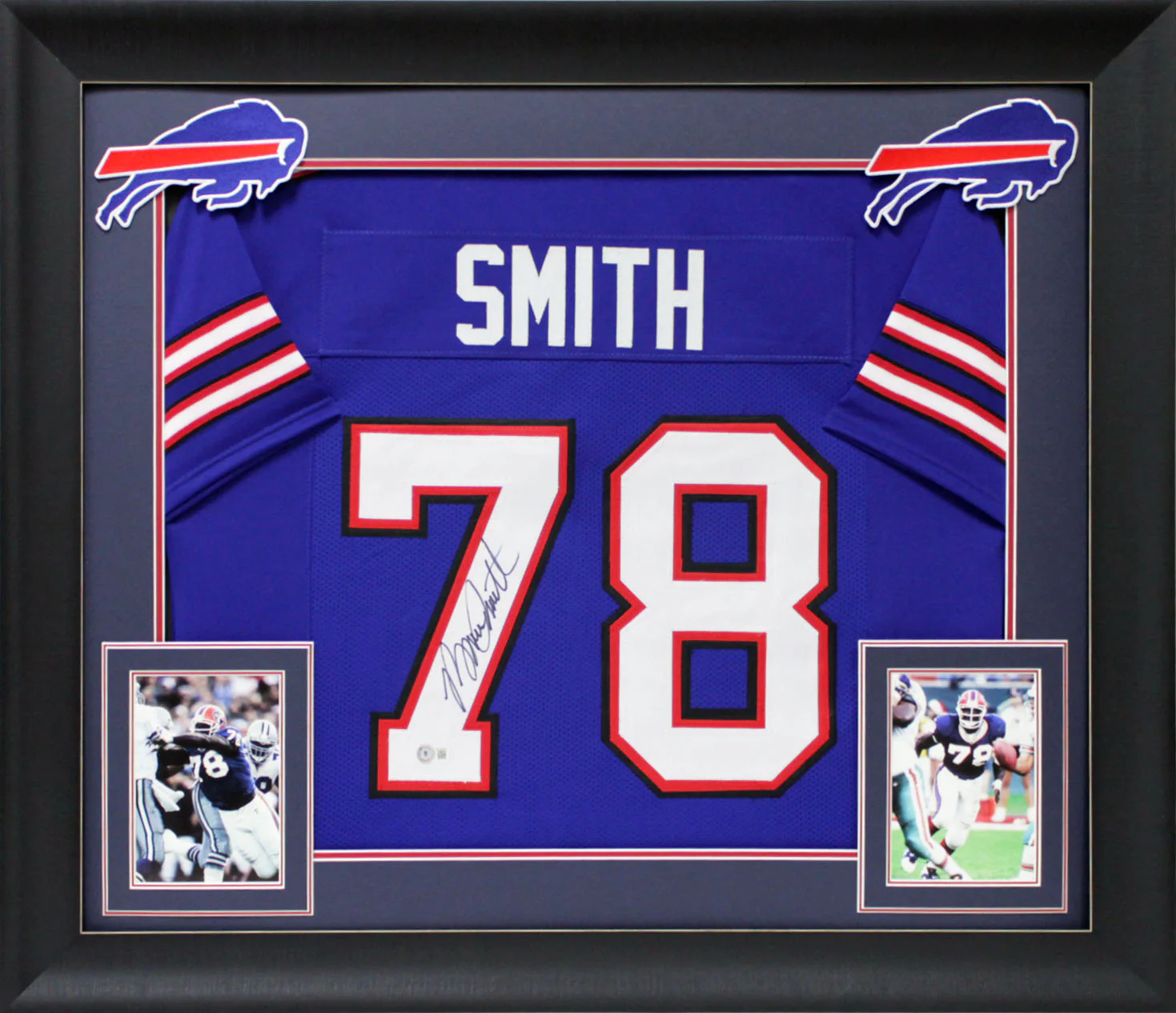 Bruce Smith Authentic Signed Blue Pro Style Framed Jersey BAS Witnessed - Image 2