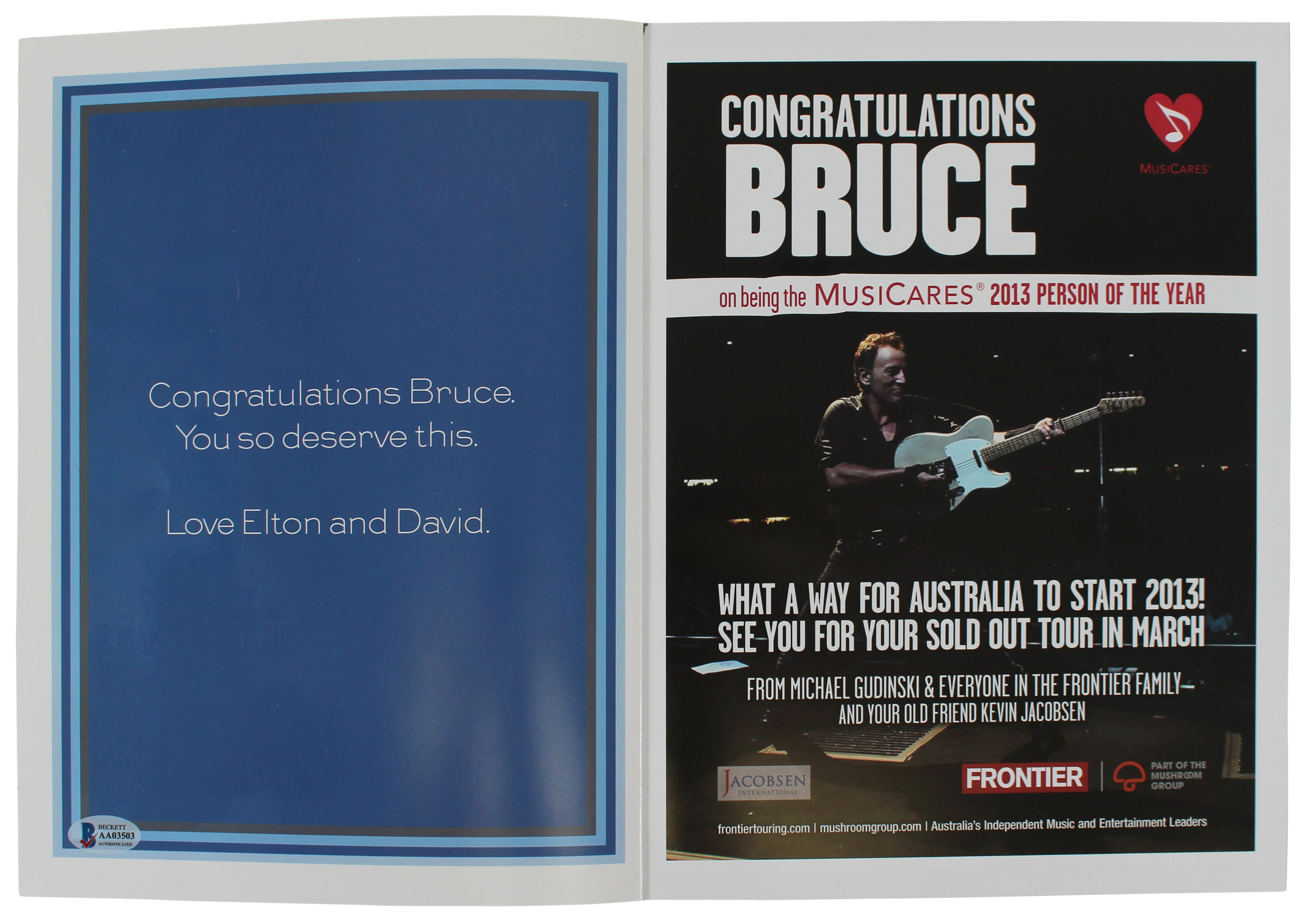 Bruce Springsteen Signed 2013 MusiCares Person Of The Year Tribute BAS #AA03503 - Image 4