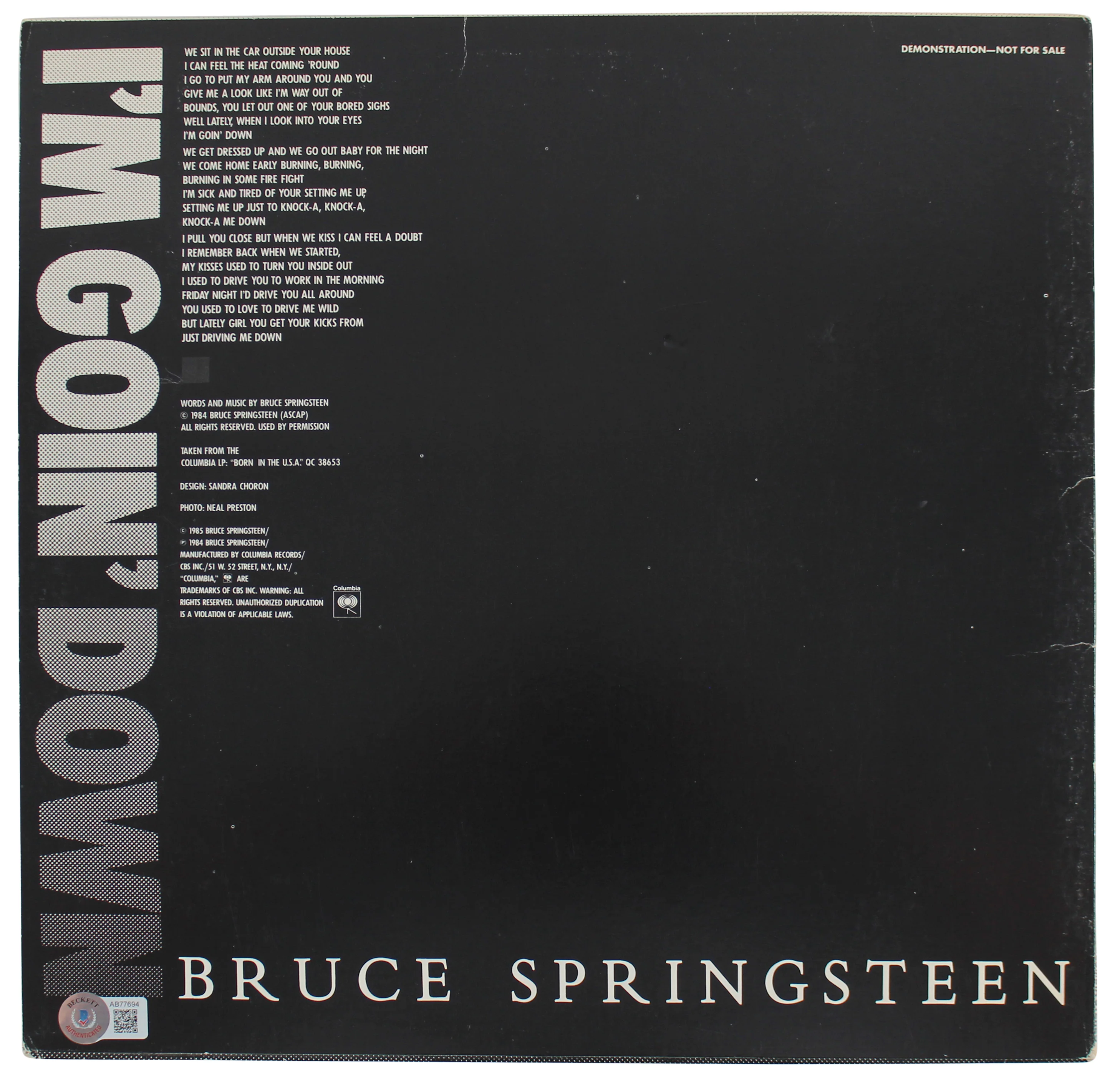 Bruce Springsteen Signed I'm Going Down Album Cover Auto Graded 10! BAS #AB77694 - Image 4