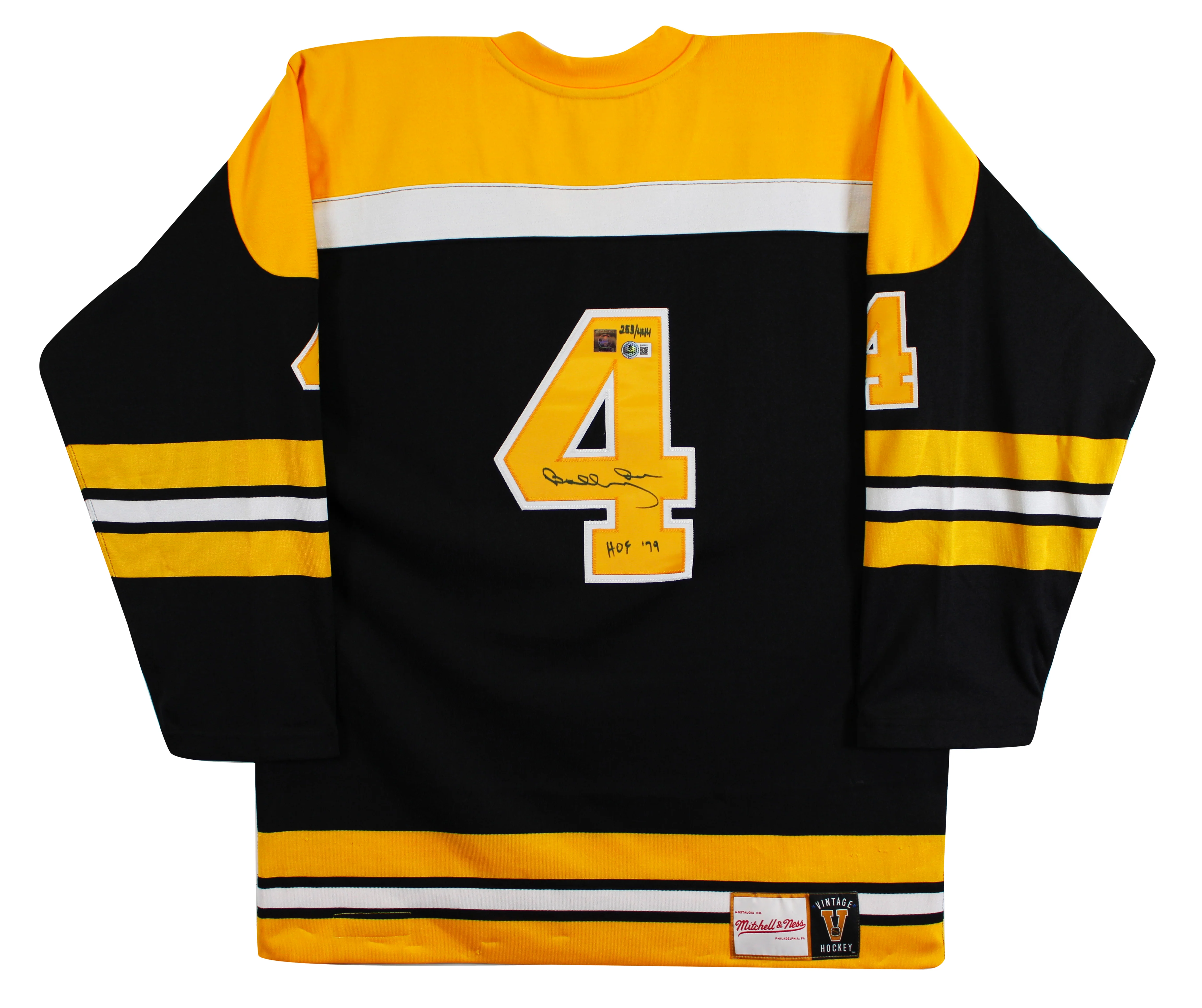 Bruins Bobby Orr "HOF 79" Signed Black Vintage M&N Throwback Jersey BAS & GNR - Image 3