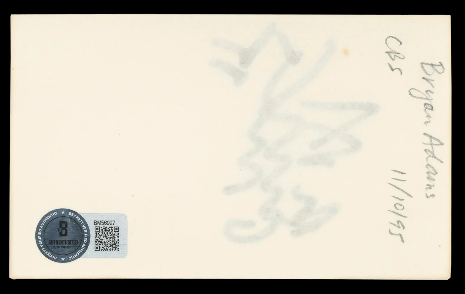 Bryan Adams Musician Authentic Signed 3x5 Index Card Autographed BAS #BM56927 - Image 3