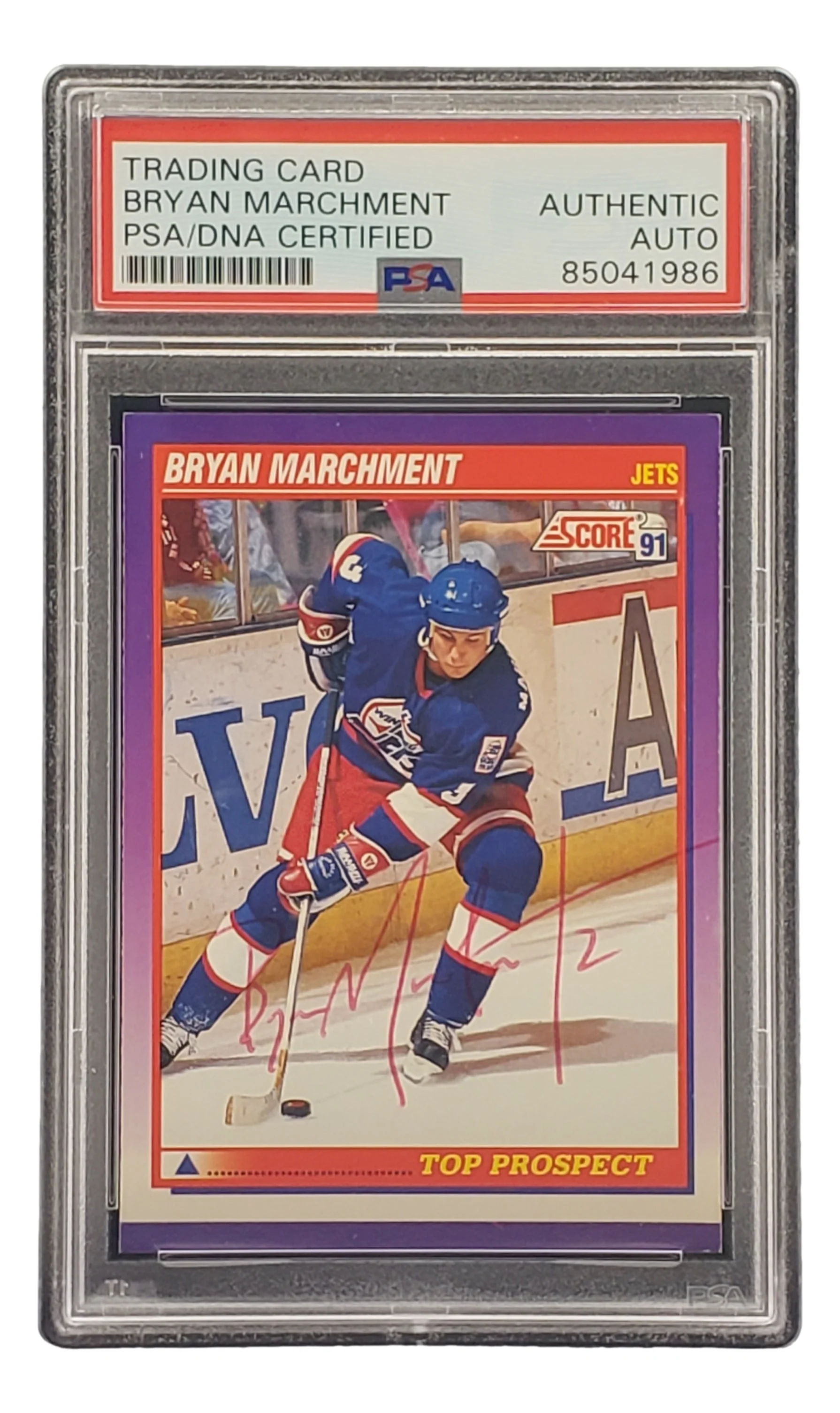 Bryan Marchment Signed 1991 Score #314 Winnipeg Jets Hockey Card PSA/DNA