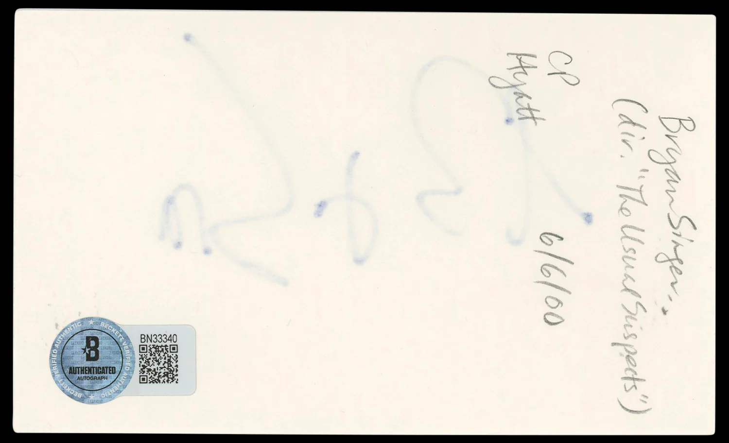 Bryan Singer The Usual Suspects Authentic Signed 3x5 Index Card Autographed BAS - Image 3