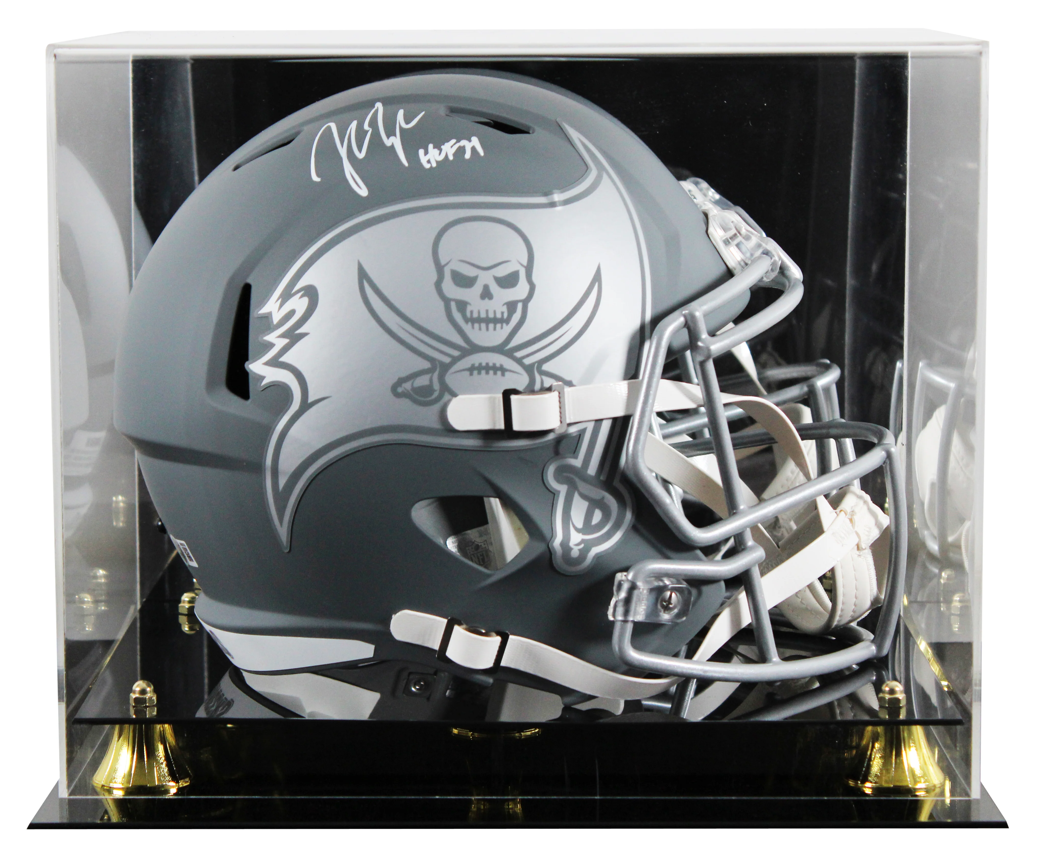 Buccaneers John Lynch "HOF 21" Signed Slate F/S Speed Rep Helmet W/ Case BAS Wit - Image 2