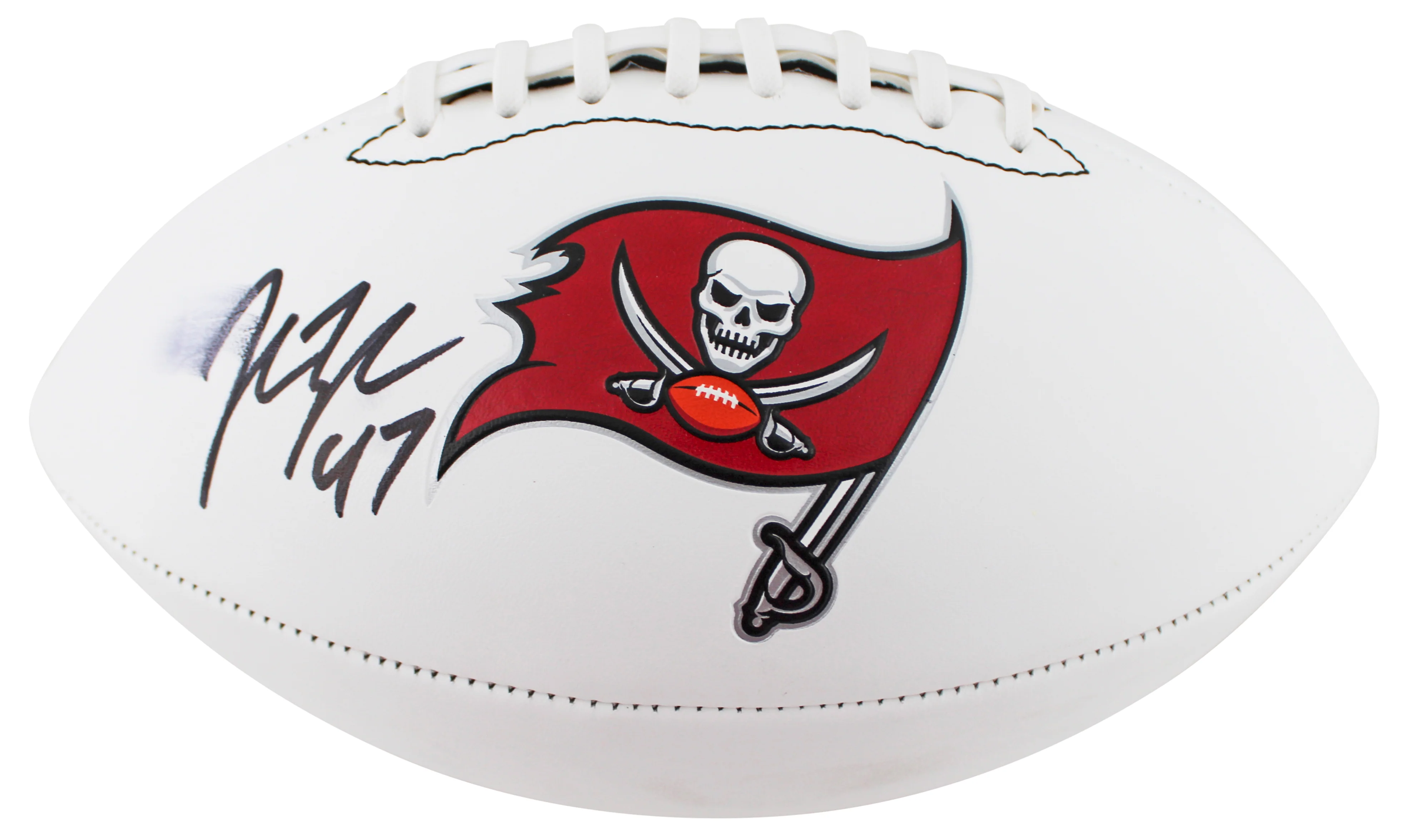Buccaneers John Lynch Signed Rawlings White Panel Logo Football BAS W #2W428048 - Image 3
