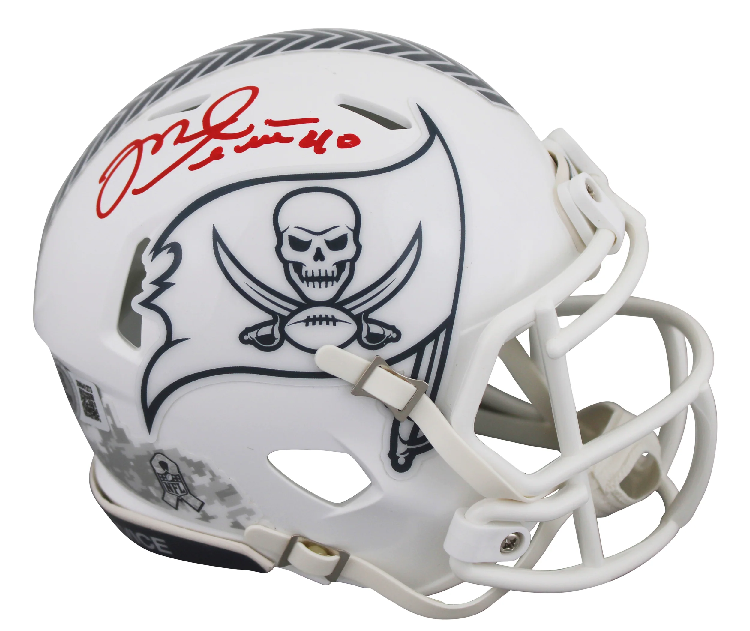 Buccaneers Mike Alstott Signed Salute To Service III Speed Mini Helmet BAS Wit - Image 2