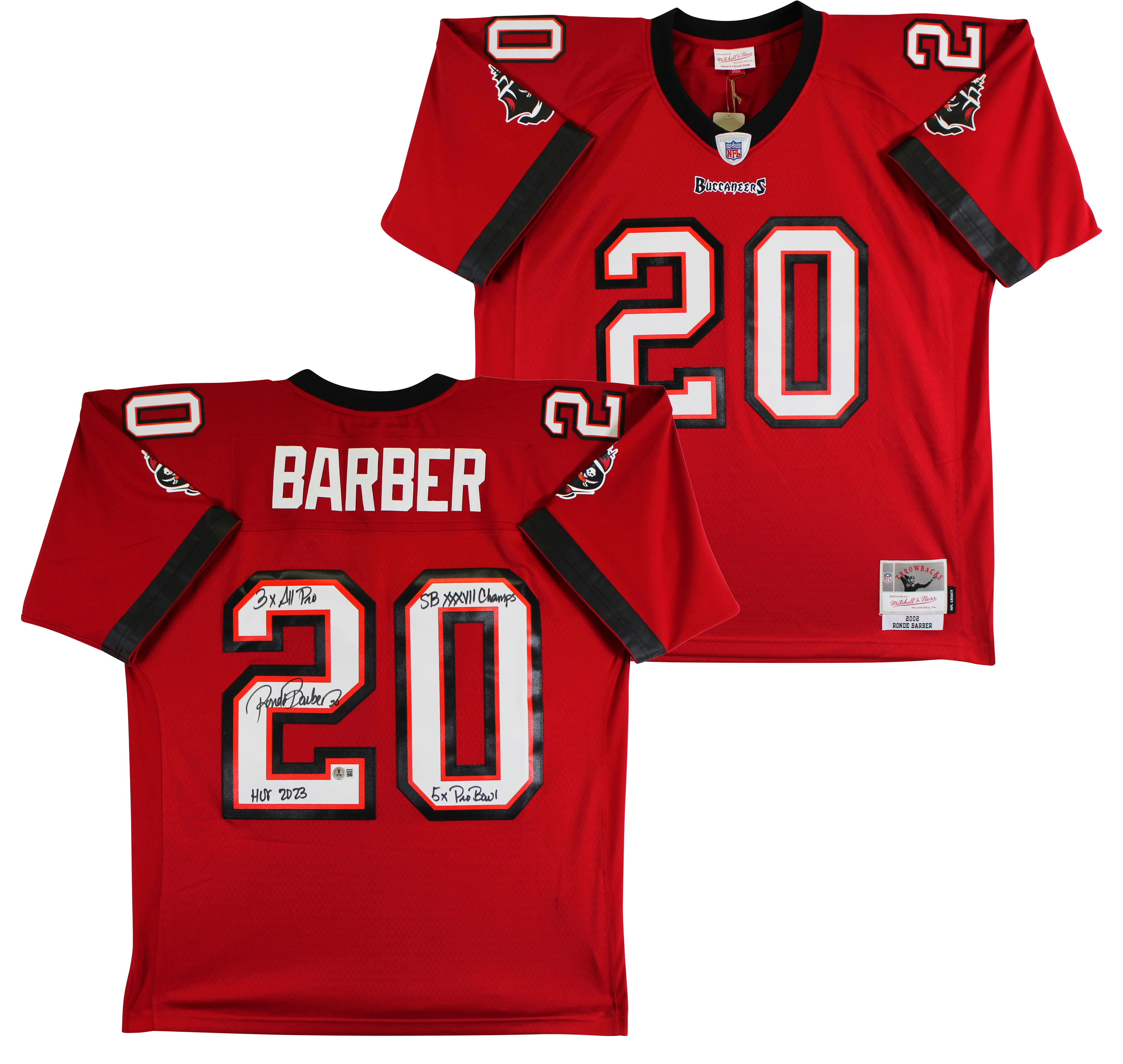 Buccaneers Ronde Barber "4x Insc" Signed Red M&N Throwback Jersey BAS Witnessed - Image 2
