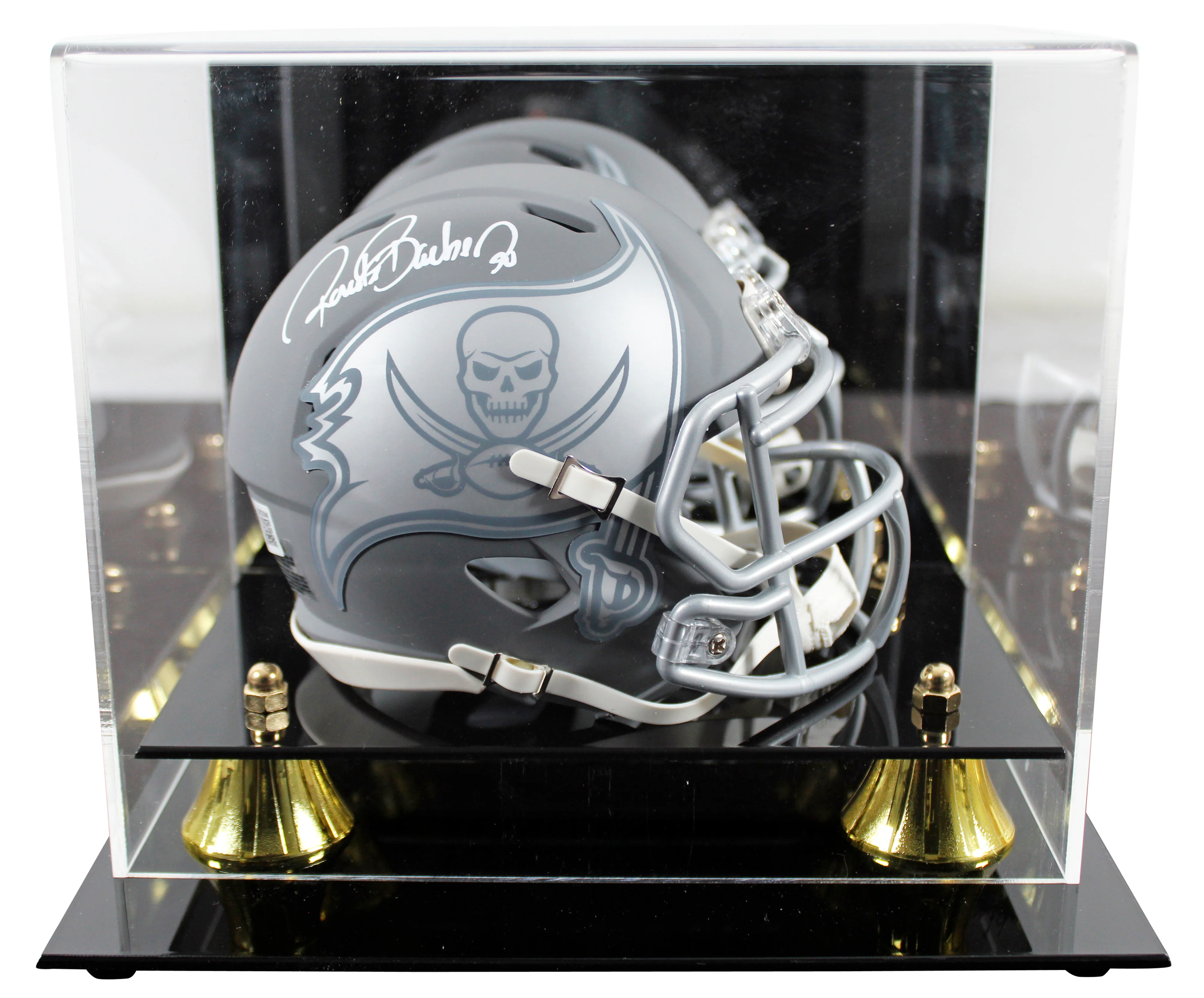 Buccaneers Ronde Barber Authentic Signed Slate Speed Mini Helmet w/ Case BAS Wit - Image 2