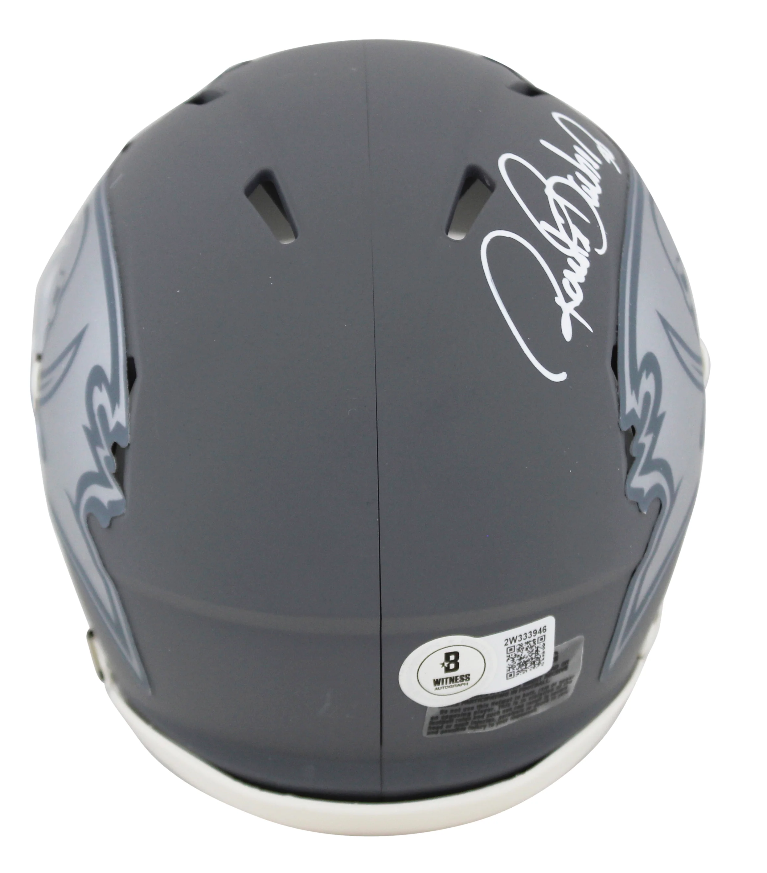 Buccaneers Ronde Barber Authentic Signed Slate Speed Mini Helmet w/ Case BAS Wit - Image 4