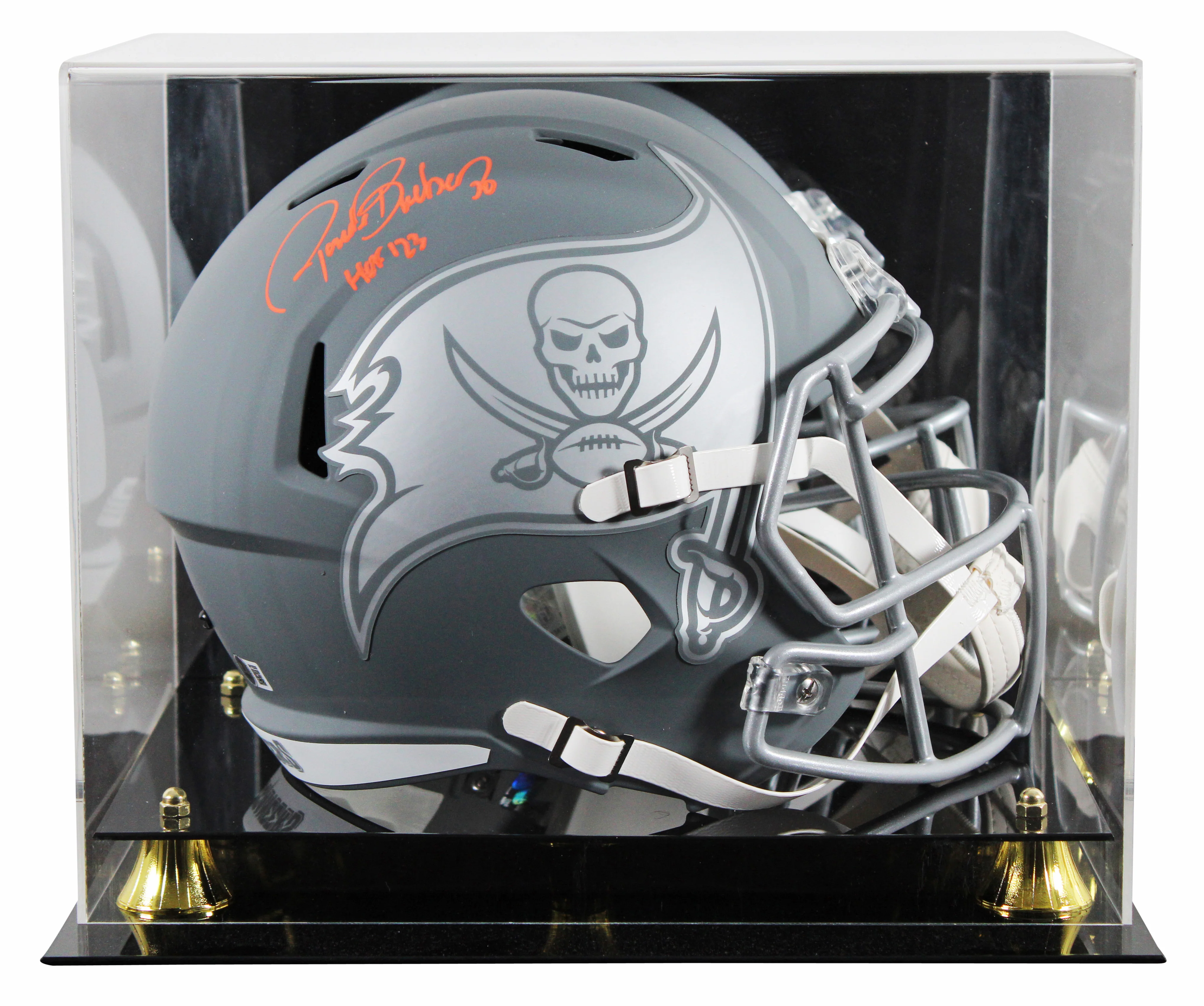 Buccaneers Ronde Barber "HOF 23" Signed Slate F/S Speed Rep Helmet W/ Case BAS W - Image 2