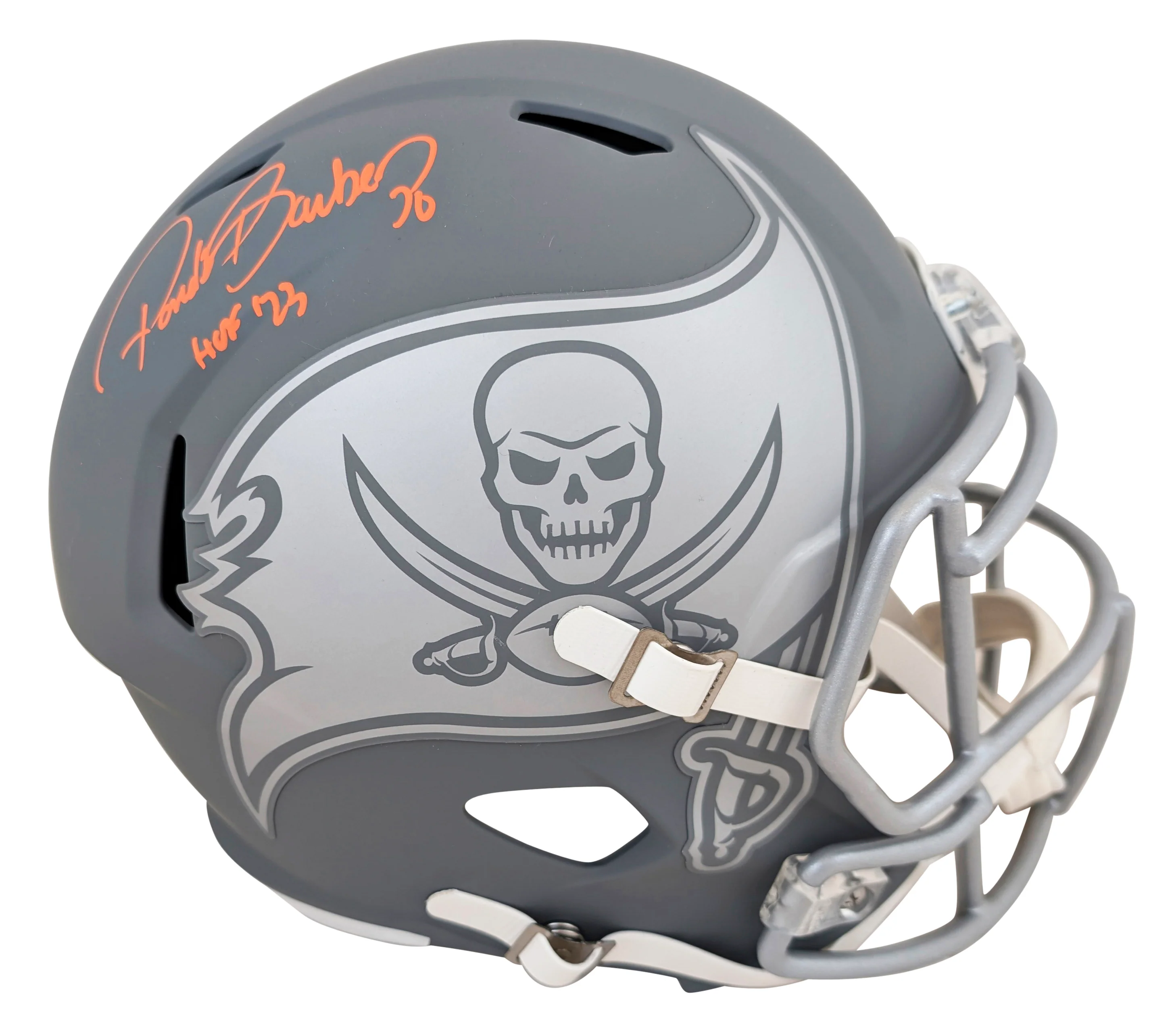 Buccaneers Ronde Barber "HOF 23" Signed Slate F/S Speed Rep Helmet W/ Case BAS W - Image 3
