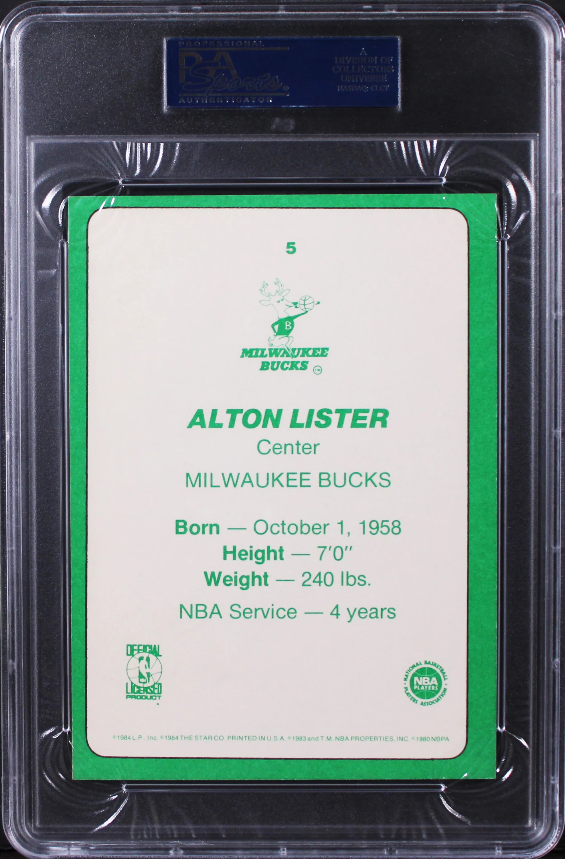 Bucks Alton Lister Signed 5x7 1985 Star NBA Court Kings #5 Card PSA/DNA Slabbed - Image 3