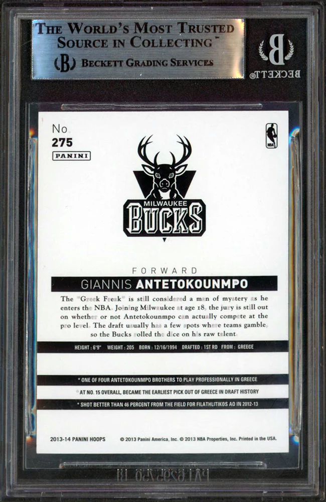 Bucks Giannis Antetokounmpo Signed 2013-14 Hoops Gold #275 Rookie Card BAS Slab - Image 3