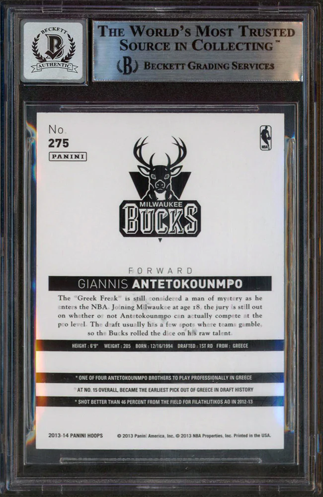 Bucks Giannis Antetokounmpo Signed 2013 Hoops #275 RC Auto Mint 10! BAS Slabbed - Image 3