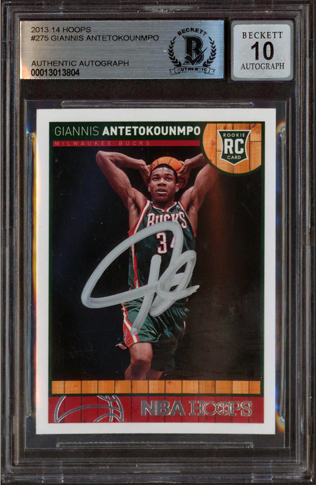 Bucks Giannis Antetokounmpo Signed 2013 Hoops #275 Rookie Card Auto 10! BAS Slab - Image 2