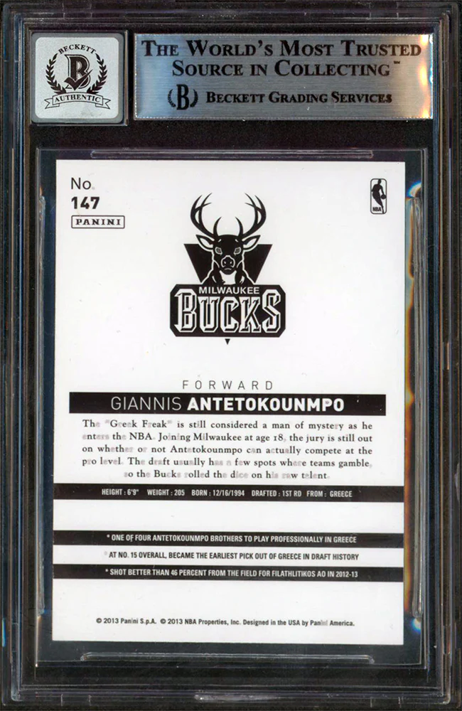 Bucks Giannis Antetokounmpo Signed 2013 Hoops Chinese #147 RC Auto 10! BAS Slab - Image 3