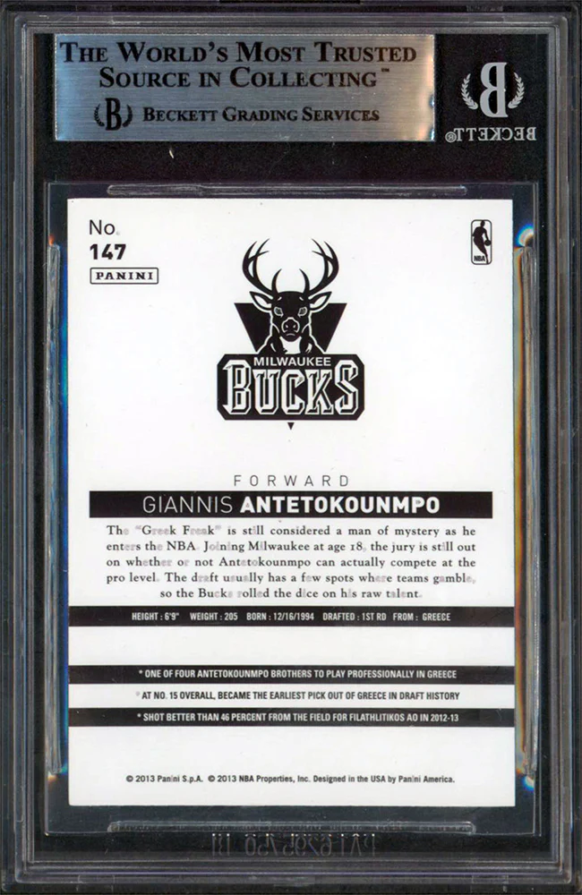 Bucks Giannis Antetokounmpo Signed 2013 Hoops Chinese #147 Rookie Card BAS Slab - Image 3