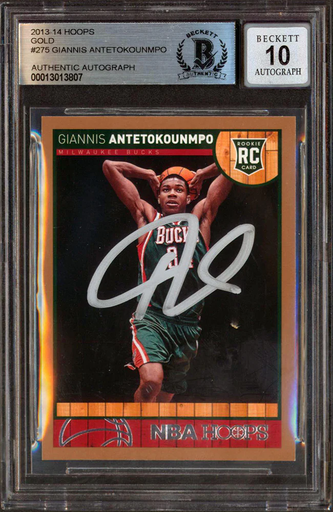 Bucks Giannis Antetokounmpo Signed 2013 Hoops Gold #275 RC Auto 10! BAS Slab - Image 2