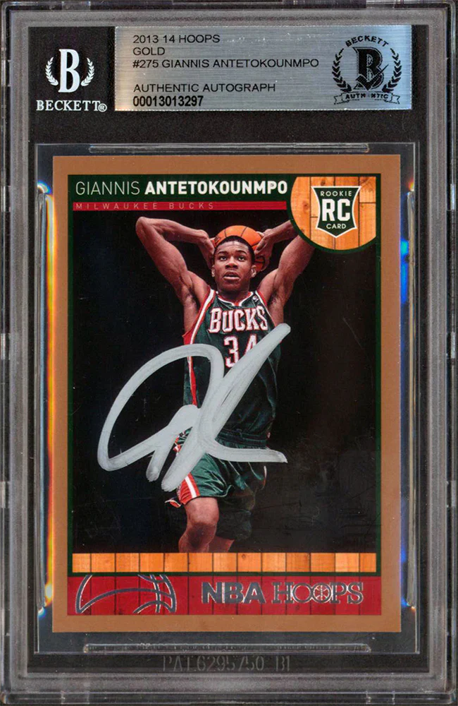Bucks Giannis Antetokounmpo Signed 2013 Hoops Gold #275 Rookie Card BAS Slabbed - Image 2
