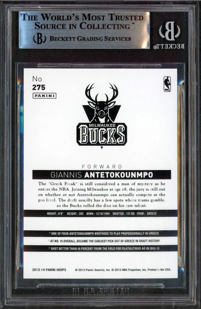 Bucks Giannis Antetokounmpo Signed 2013 Hoops Gold #275 Rookie Card BAS Slabbed - Image 3