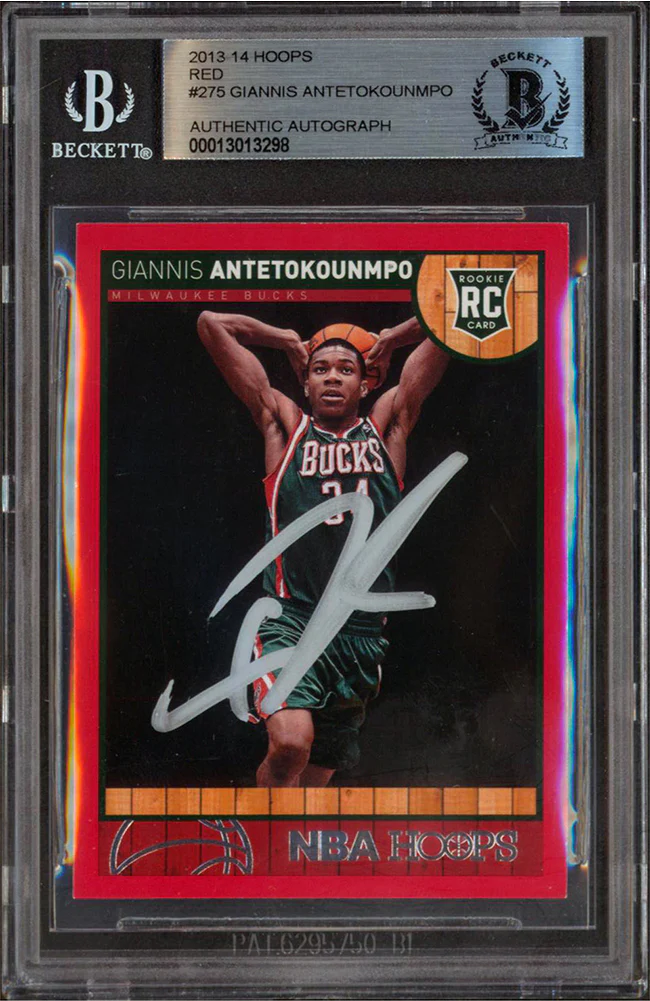 Bucks Giannis Antetokounmpo Signed 2013 Hoops Red #275 Rookie Card BAS Slabbed - Image 2