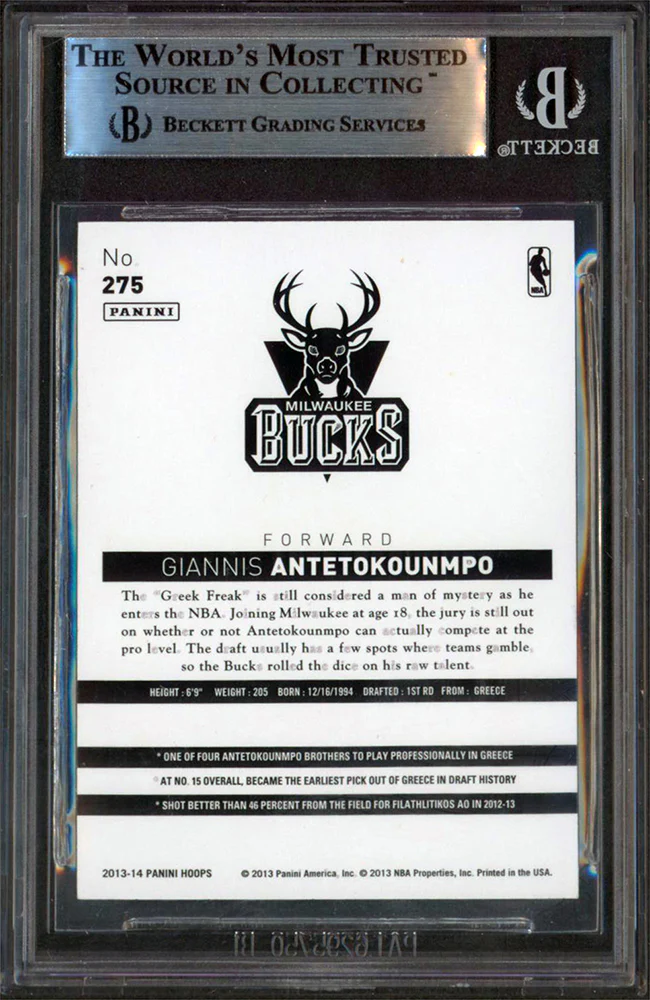 Bucks Giannis Antetokounmpo Signed 2013 Hoops Red #275 Rookie Card BAS Slabbed - Image 3