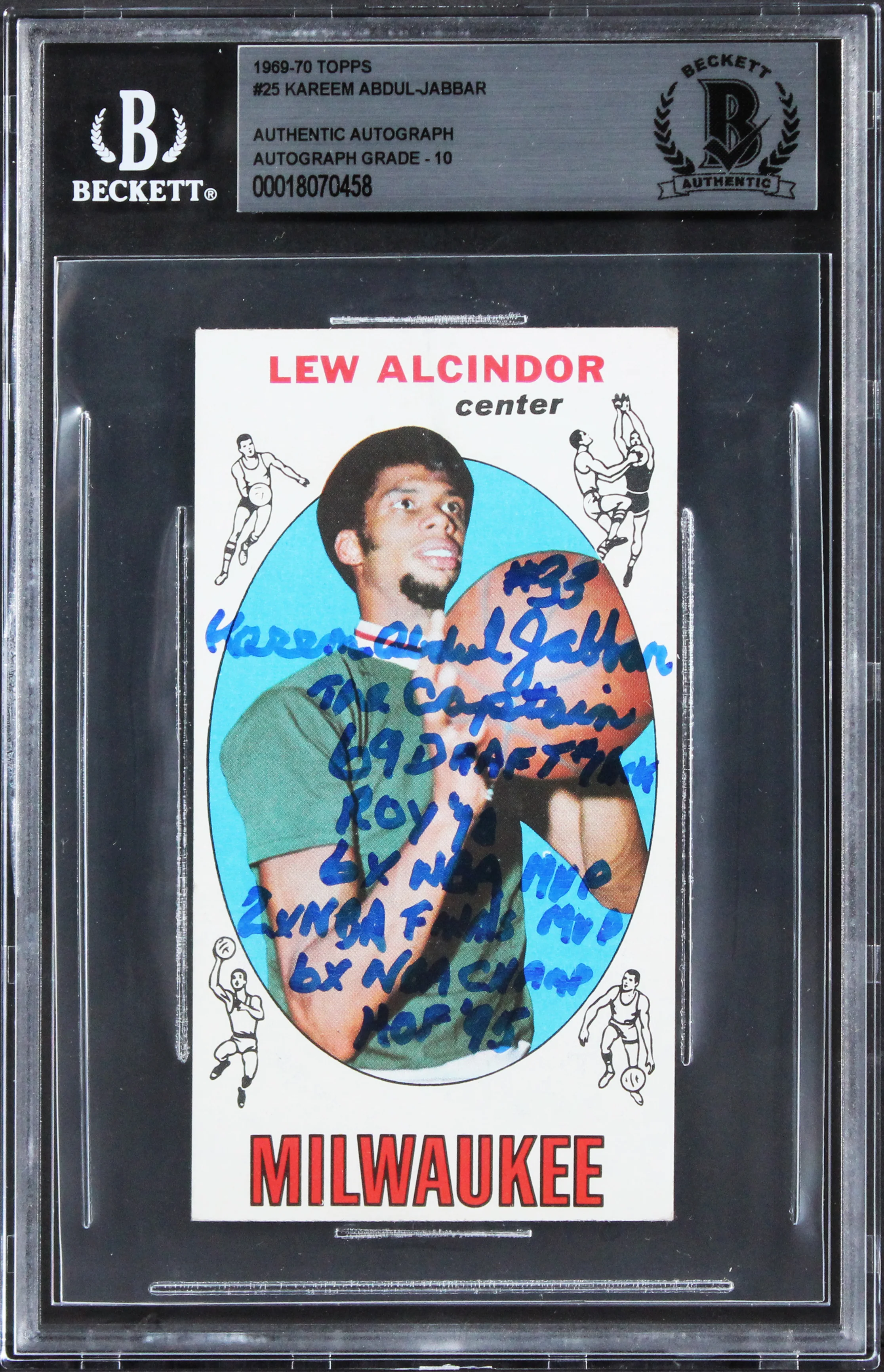 Bucks Kareem Abdul-Jabbar Signed 1969 Topps #25 Rookie Card Auto 10! BAS Slabbed - Image 2