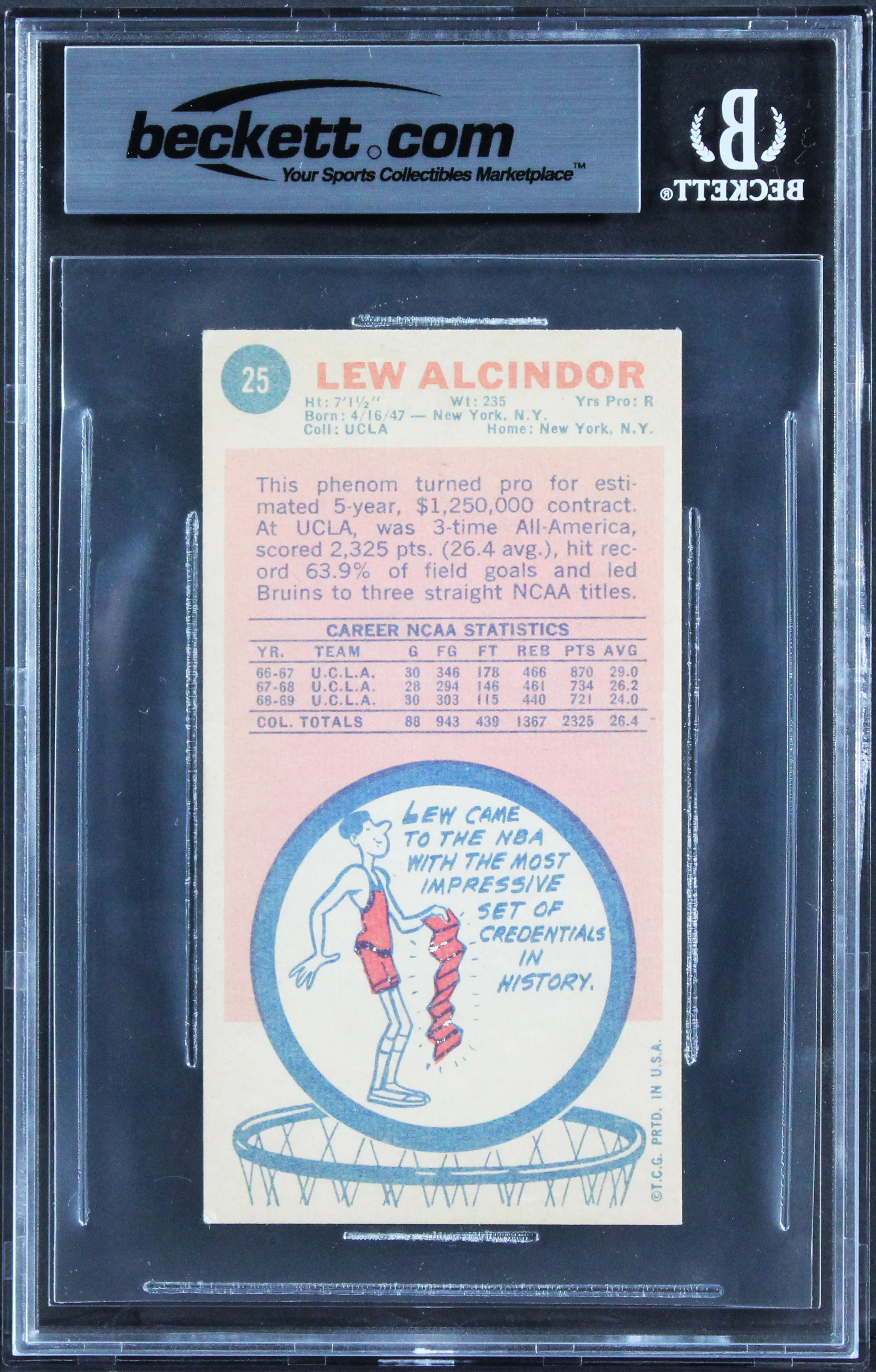Bucks Kareem Abdul-Jabbar Signed 1969 Topps #25 Rookie Card Auto 10! BAS Slabbed - Image 3