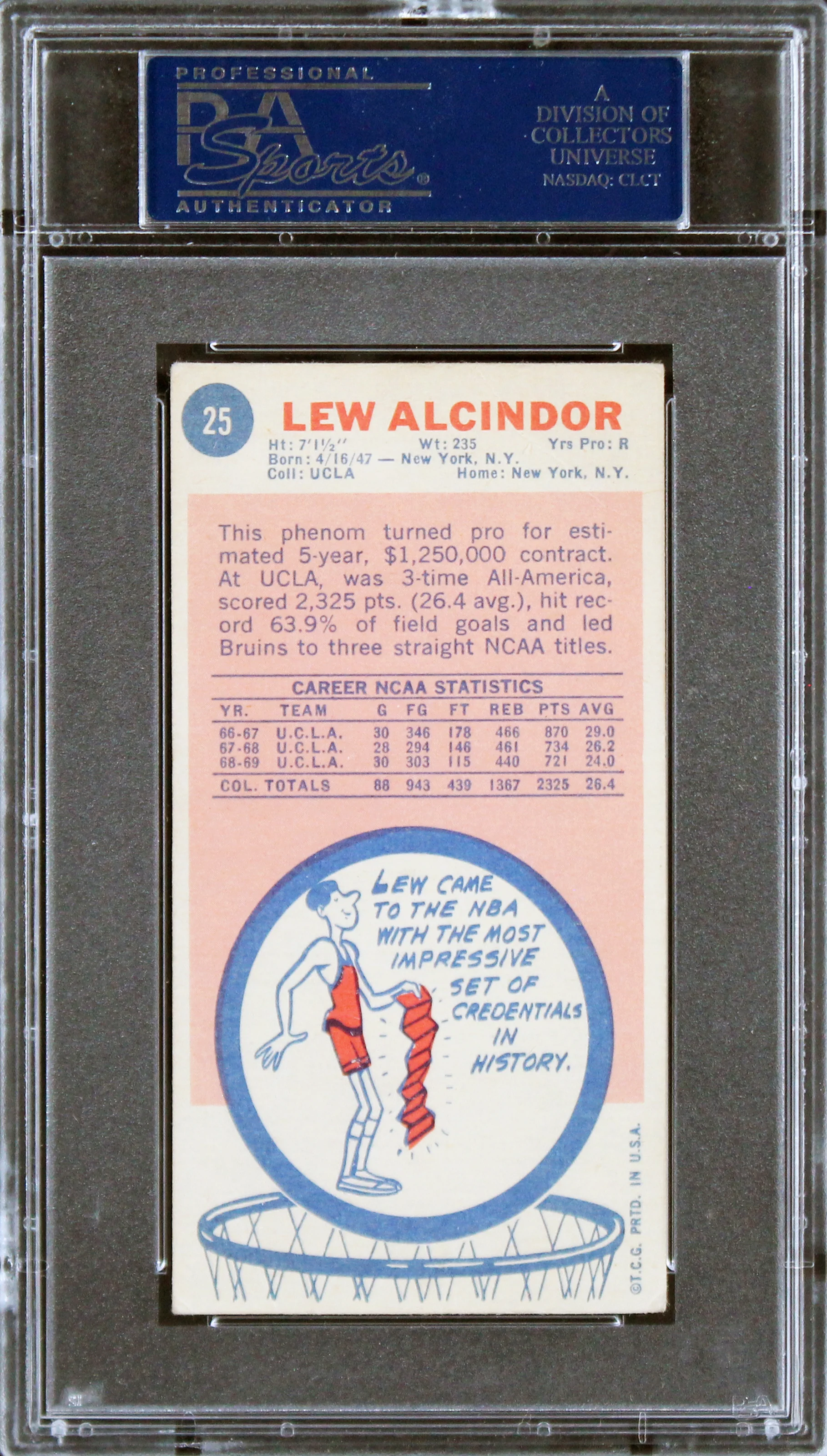 Bucks Kareem Abdul-Jabbar Signed 1969 Topps #25 Rookie Card Auto 10! PSA Slab 1 - Image 3