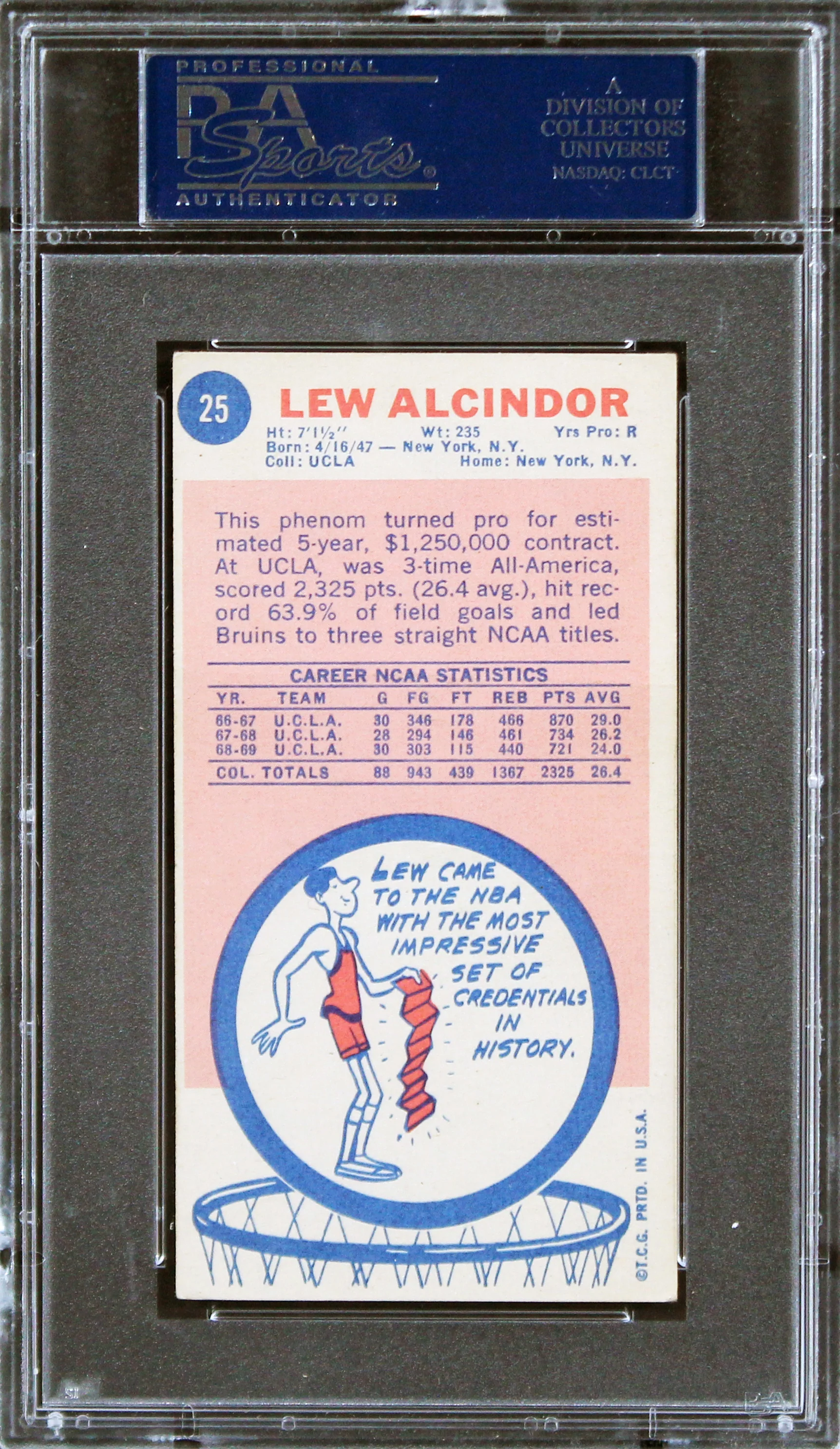 Bucks Kareem Abdul-Jabbar Signed 1969 Topps #25 Rookie Card Auto 10! PSA Slab 2 - Image 3