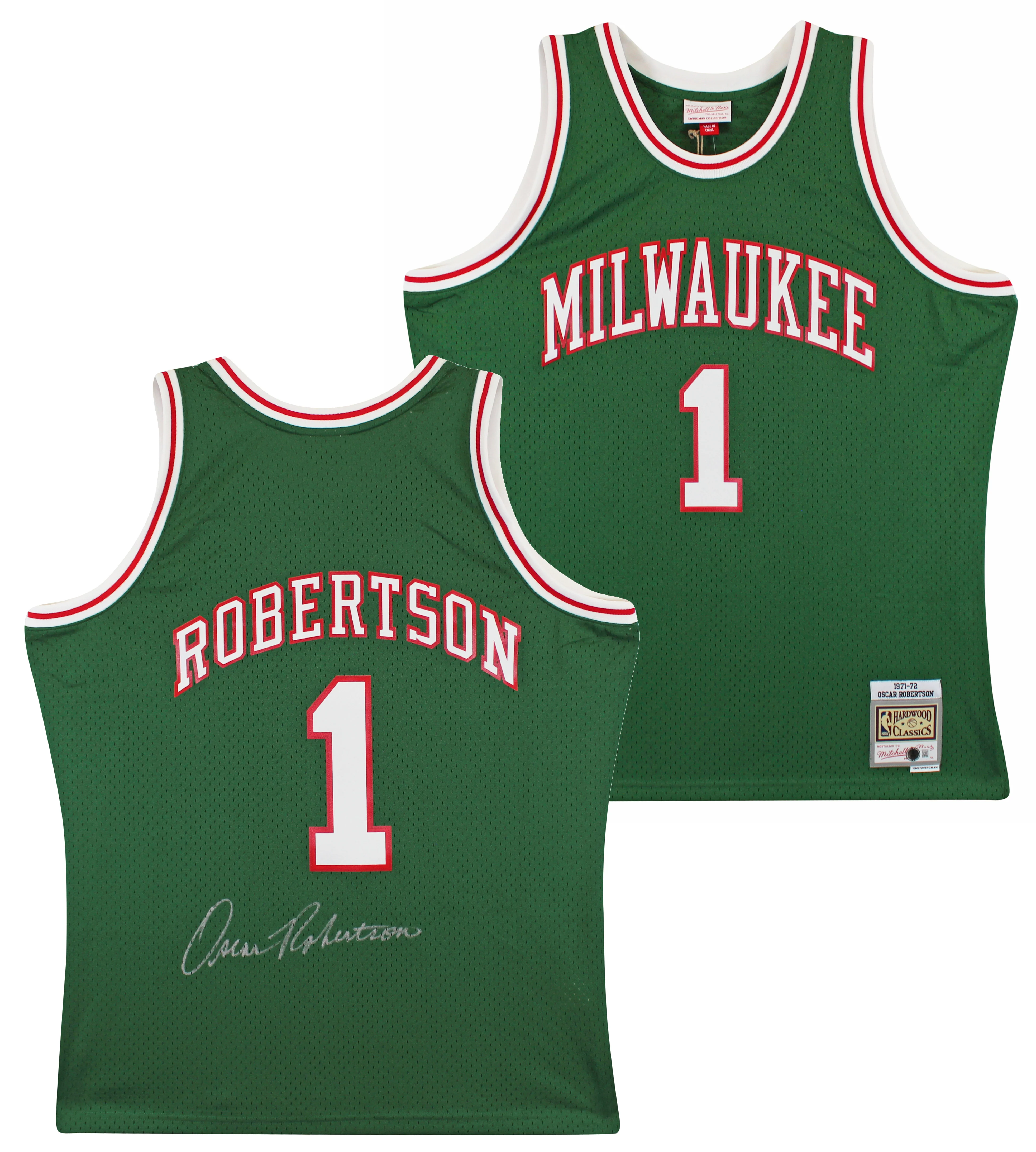 Bucks Oscar Robertson Signed 1970-71 Green M&N Swingman Jersey BAS Witnessed - Image 2